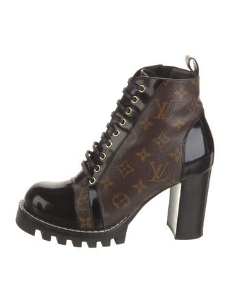 Louis Vuitton LV Monogram Leather Trim Embellishment Combat Boots