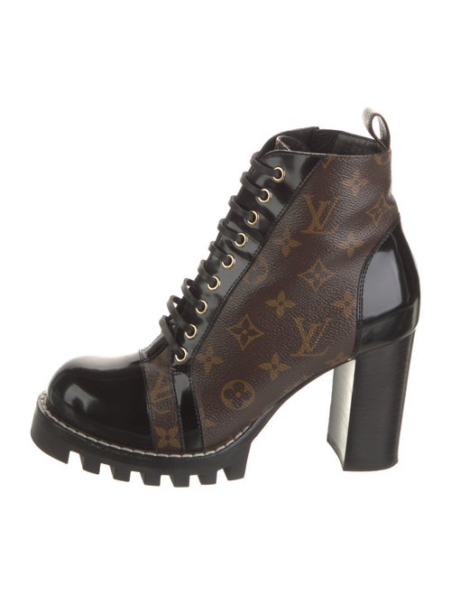 Louis Vuitton LV Monogram Leather Trim Embellishment Combat Boots