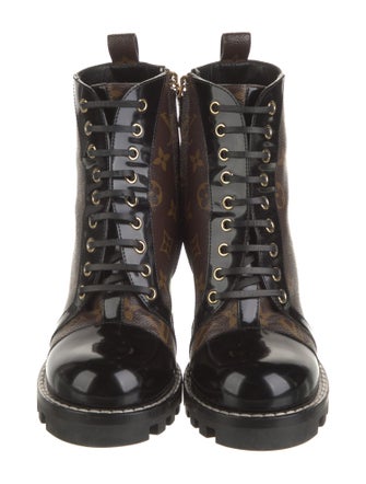 Louis Vuitton LV Monogram Leather Trim Embellishment Combat Boots