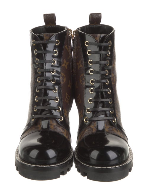 Louis Vuitton LV Monogram Leather Trim Embellishment Combat Boots