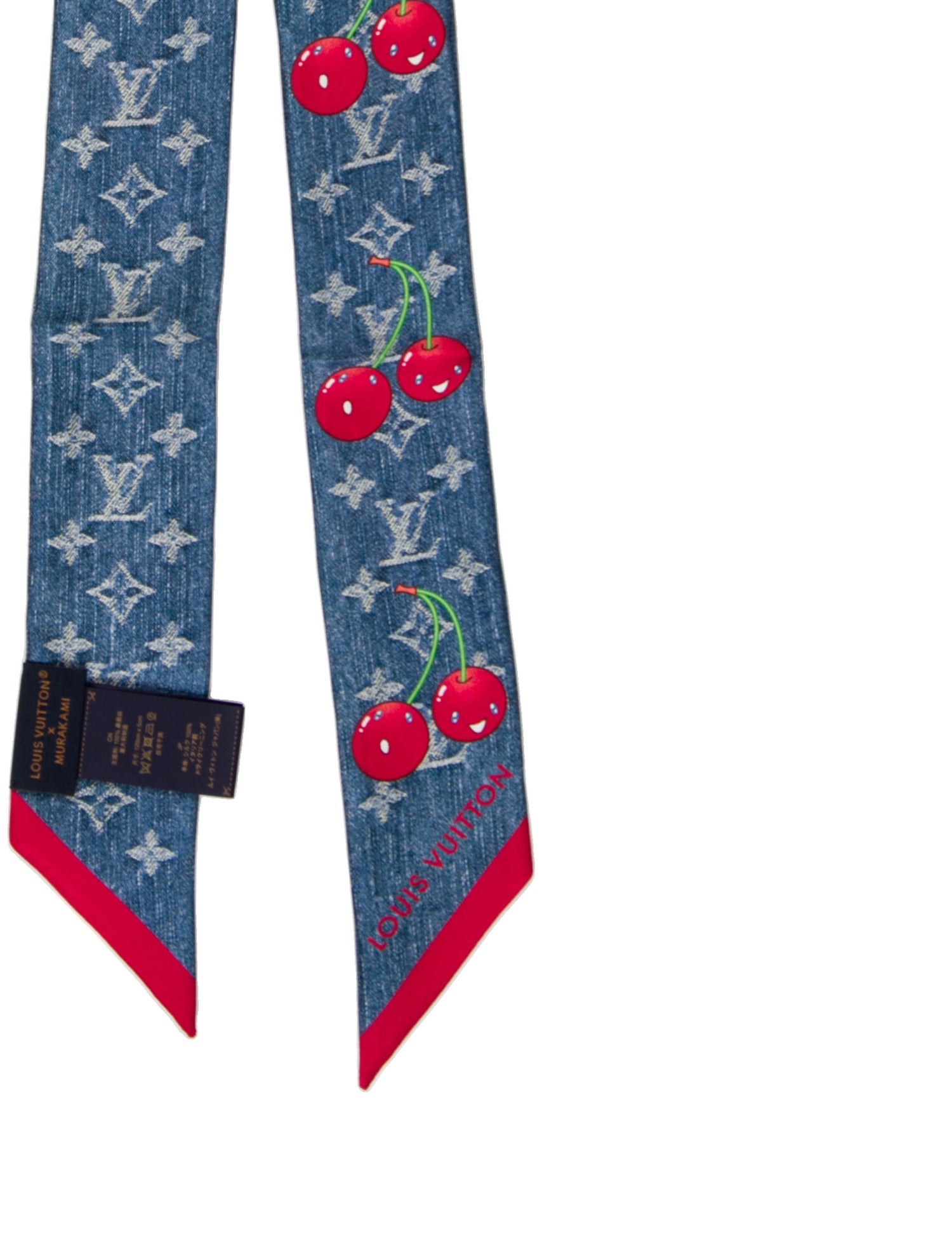 Louis Vuitton x Takashi Murakami Monogram Denim Cherry Silk Scarf w/ Tags