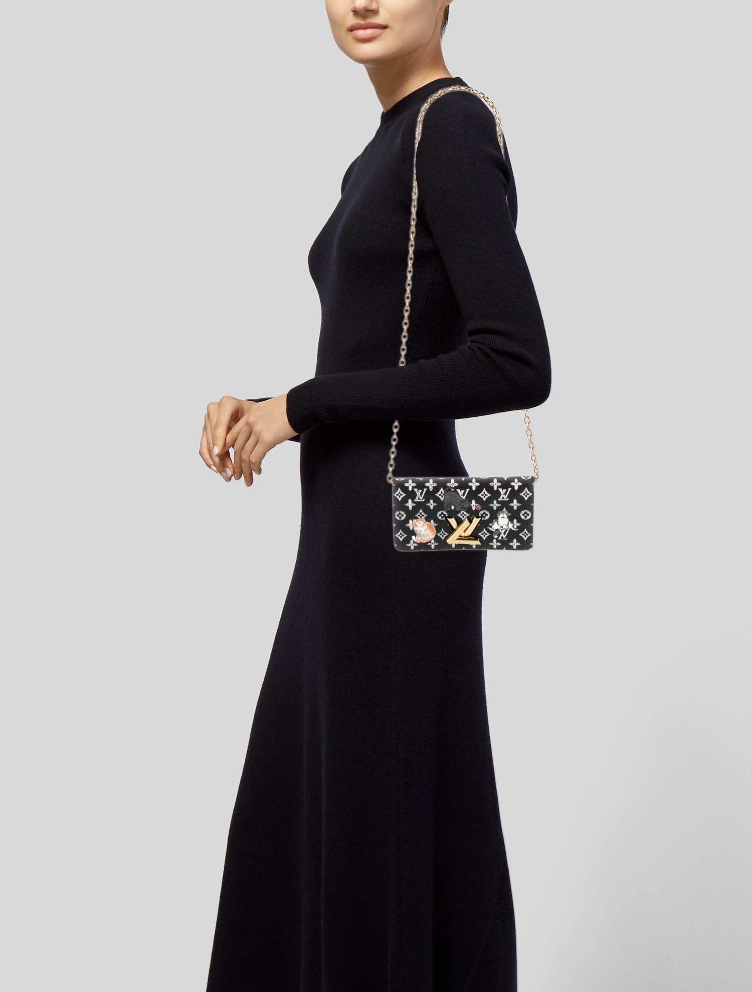 Louis Vuitton Coated Canvas Catogram Twist Wallet On Chain