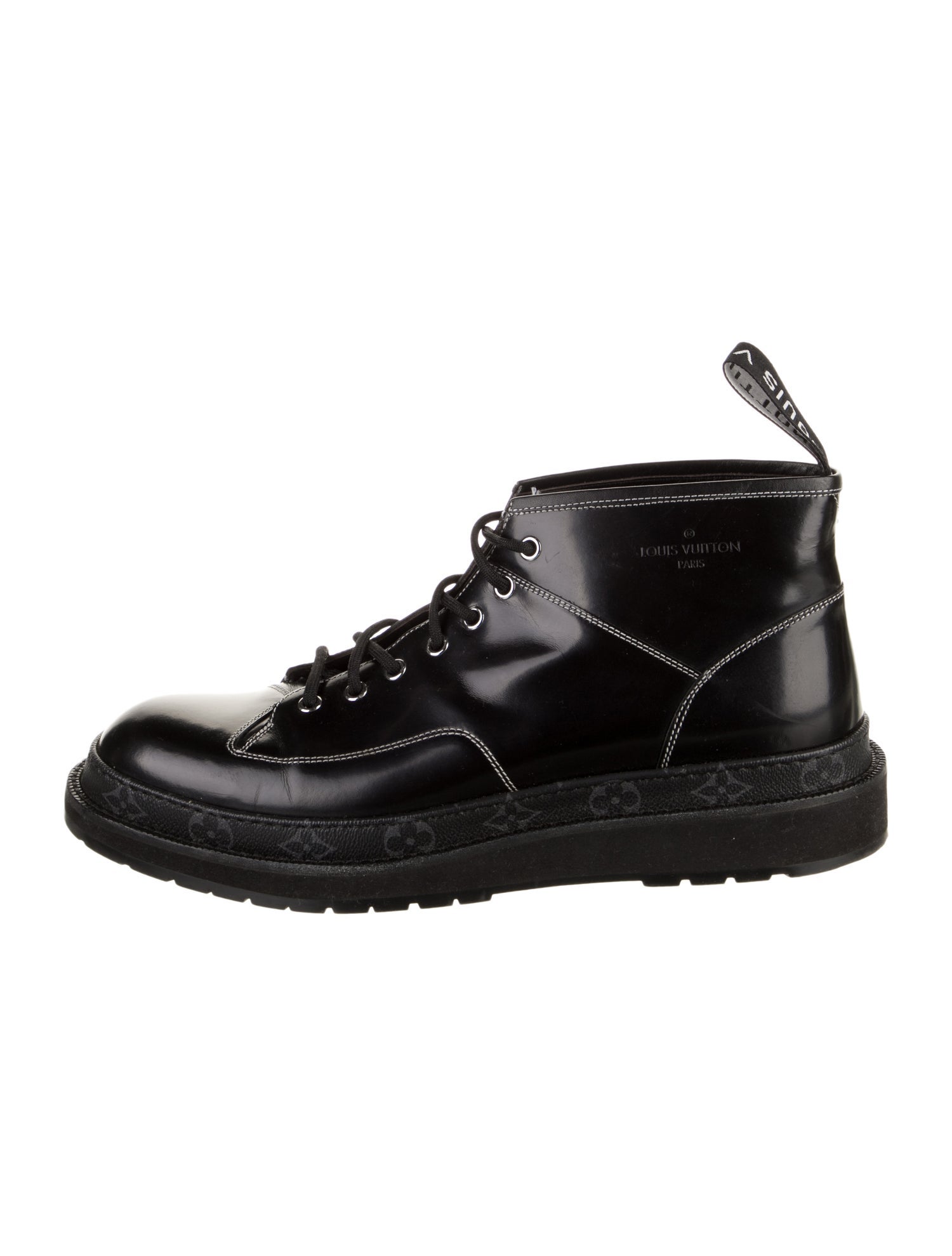 Louis Vuitton Monogram Pattern Leather Lace-Up Boots