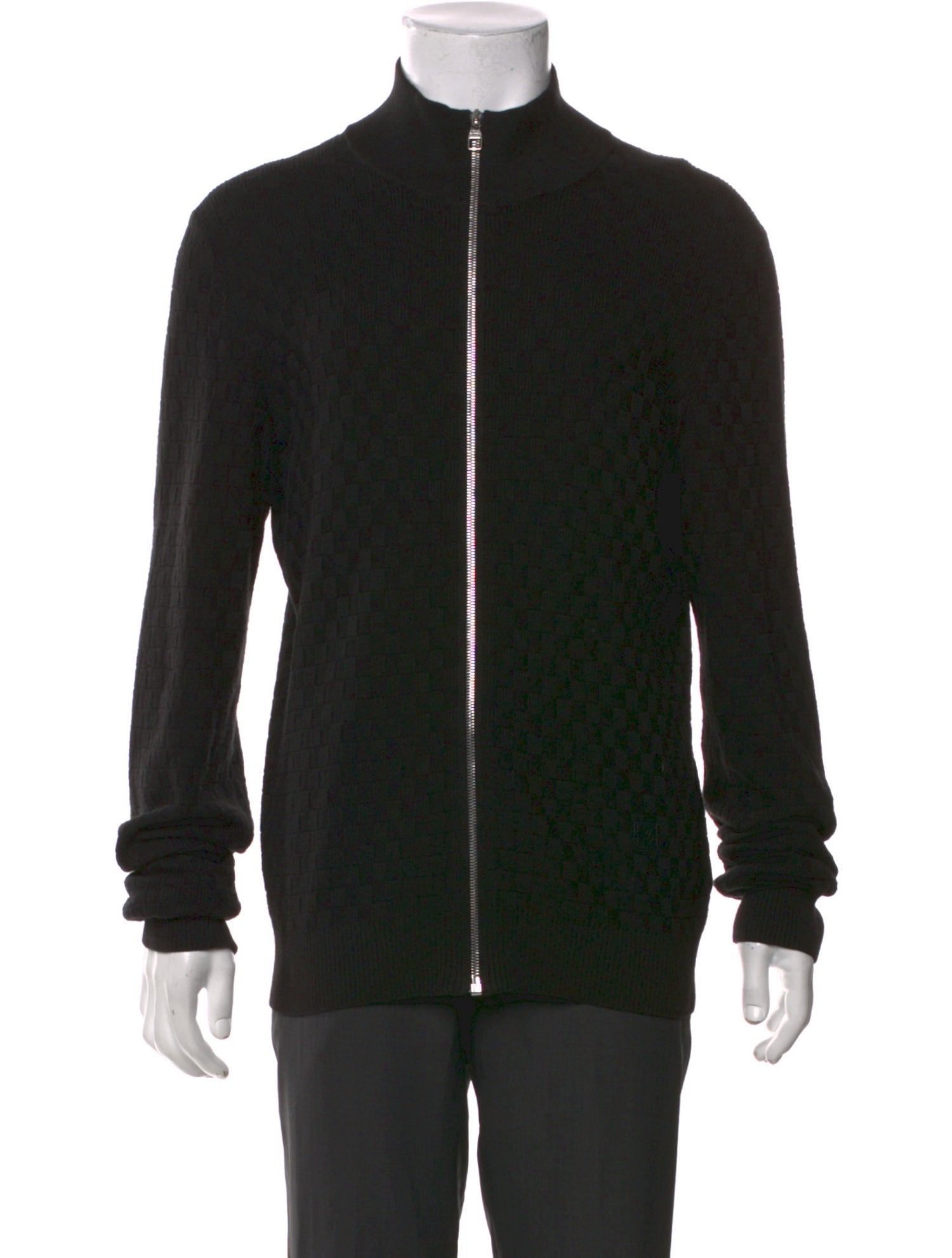 Louis Vuitton Damier Graphite Pattern Mock Neck Cardigan