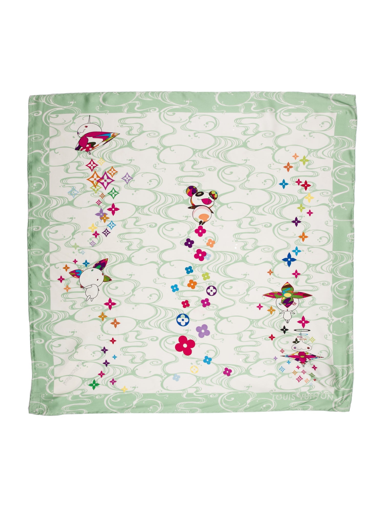 Louis Vuitton x Takashi Murakami 'Panda Wave' Floral Print Scarf