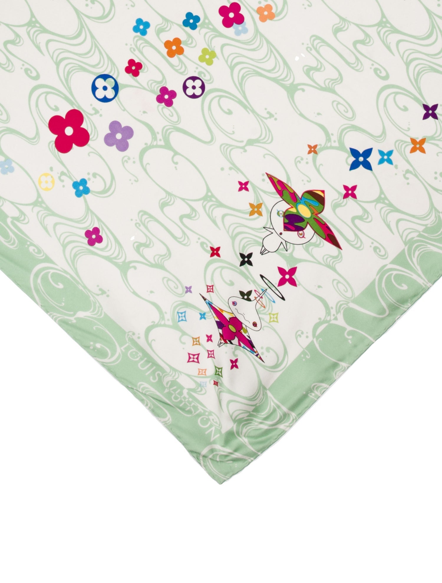 Louis Vuitton x Takashi Murakami 'Panda Wave' Floral Print Scarf