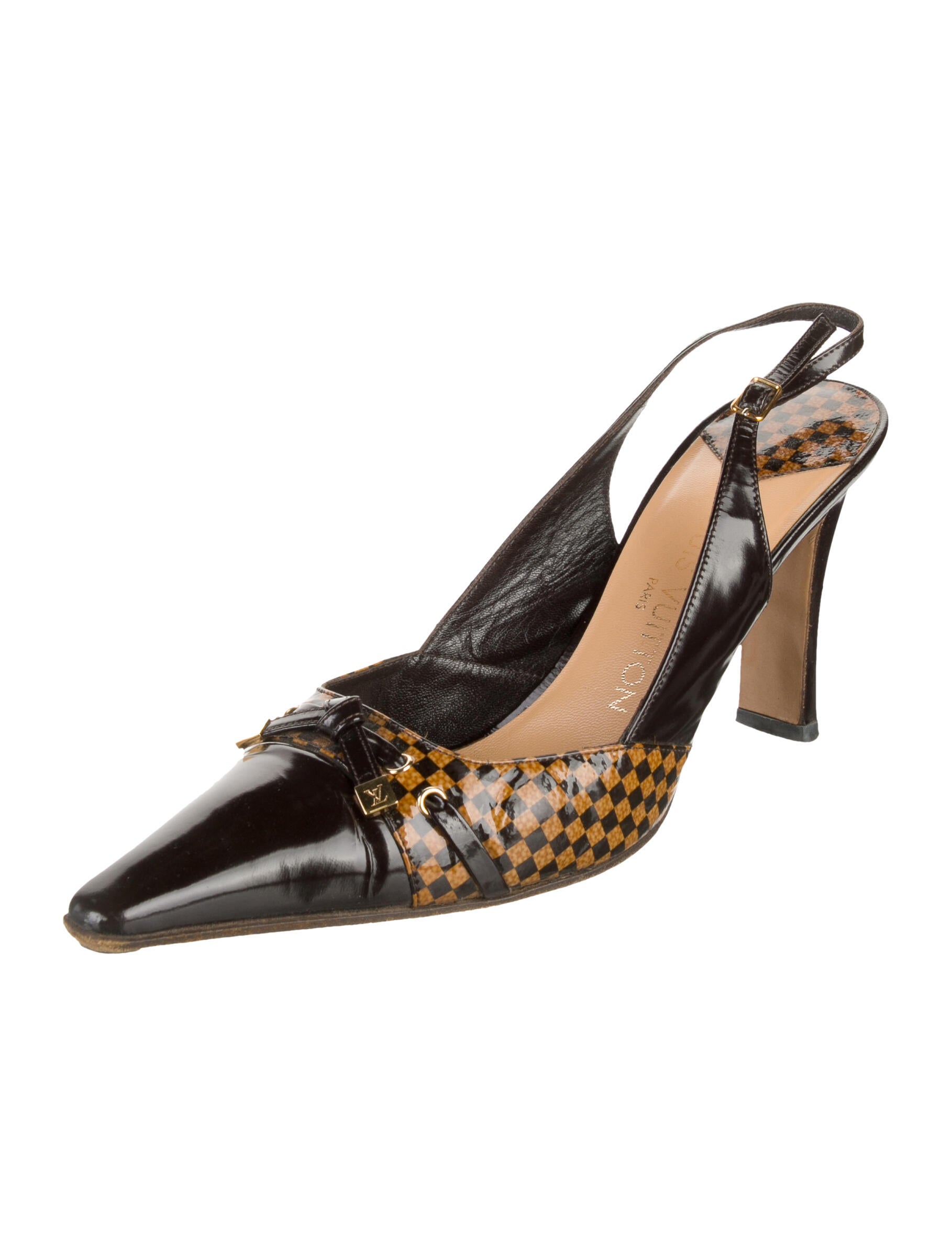 Louis Vuitton Patent Leather Printed Slingback Pumps