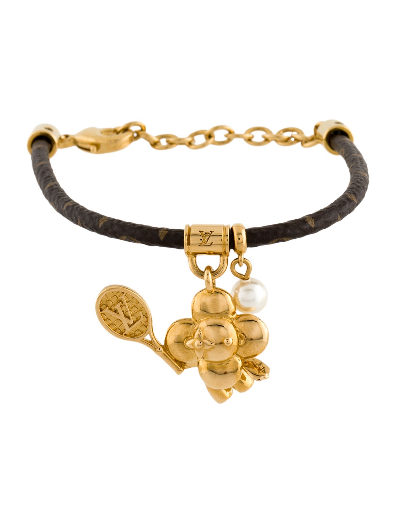 Louis Vuitton Faux Pearl & Leather Vivienne Charm Bracelet