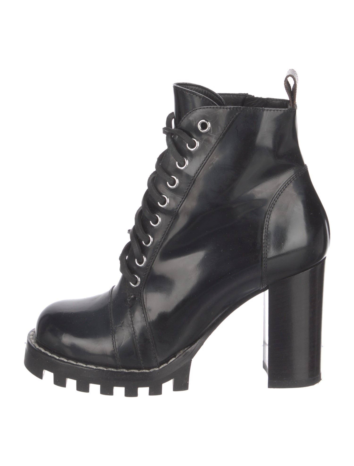 Louis Vuitton LV Monogram Patent Leather Lace-Up Boots