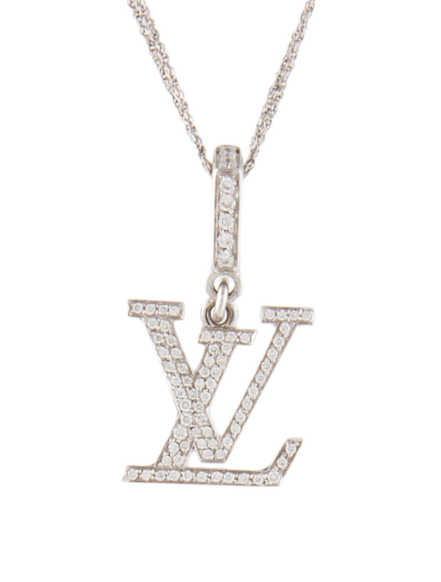 Louis Vuitton 18K Diamond Reversible LV Pendant w/ Unbranded 14K Chain