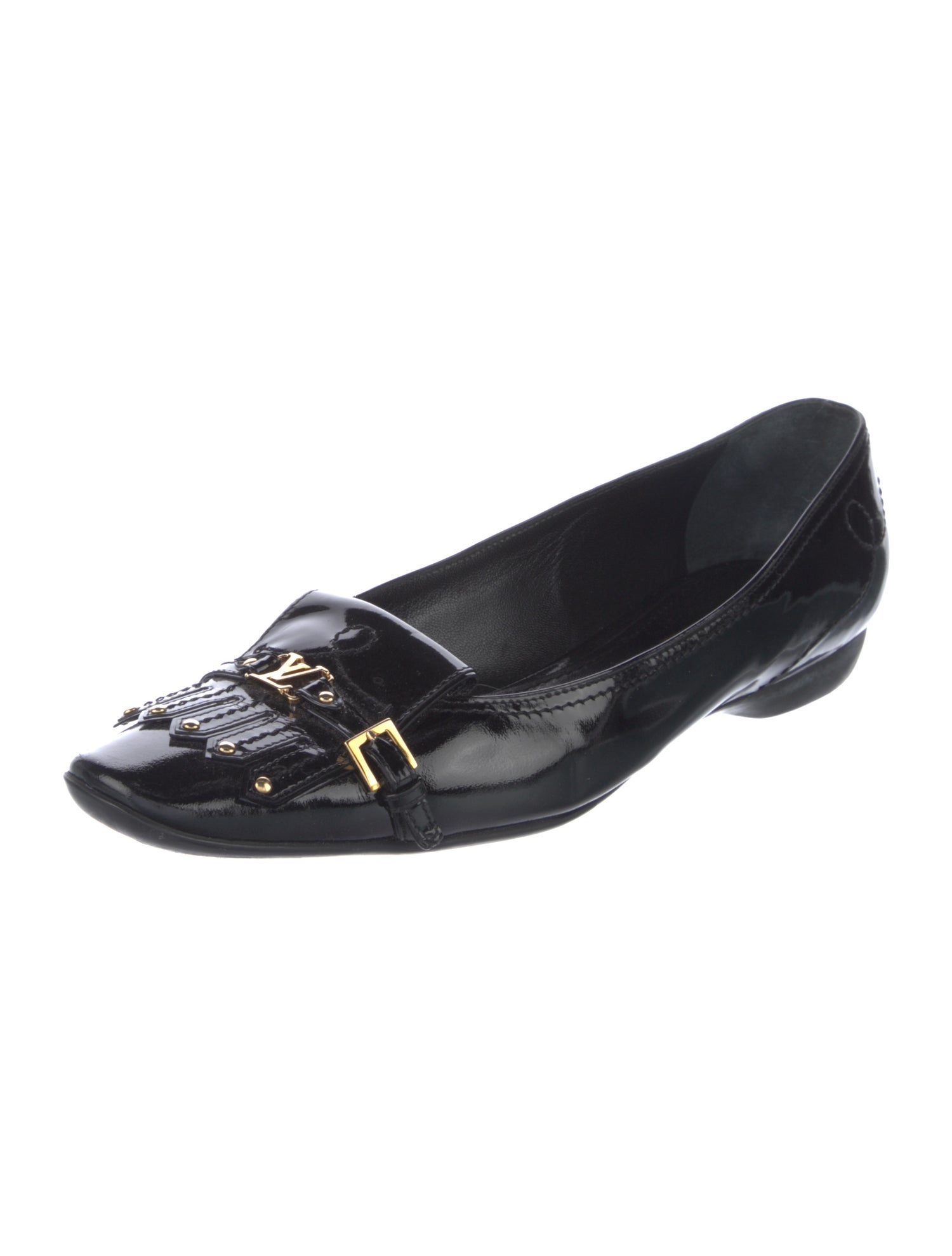 Louis Vuitton Patent Leather Fringe Trim Accent Ballet Flats