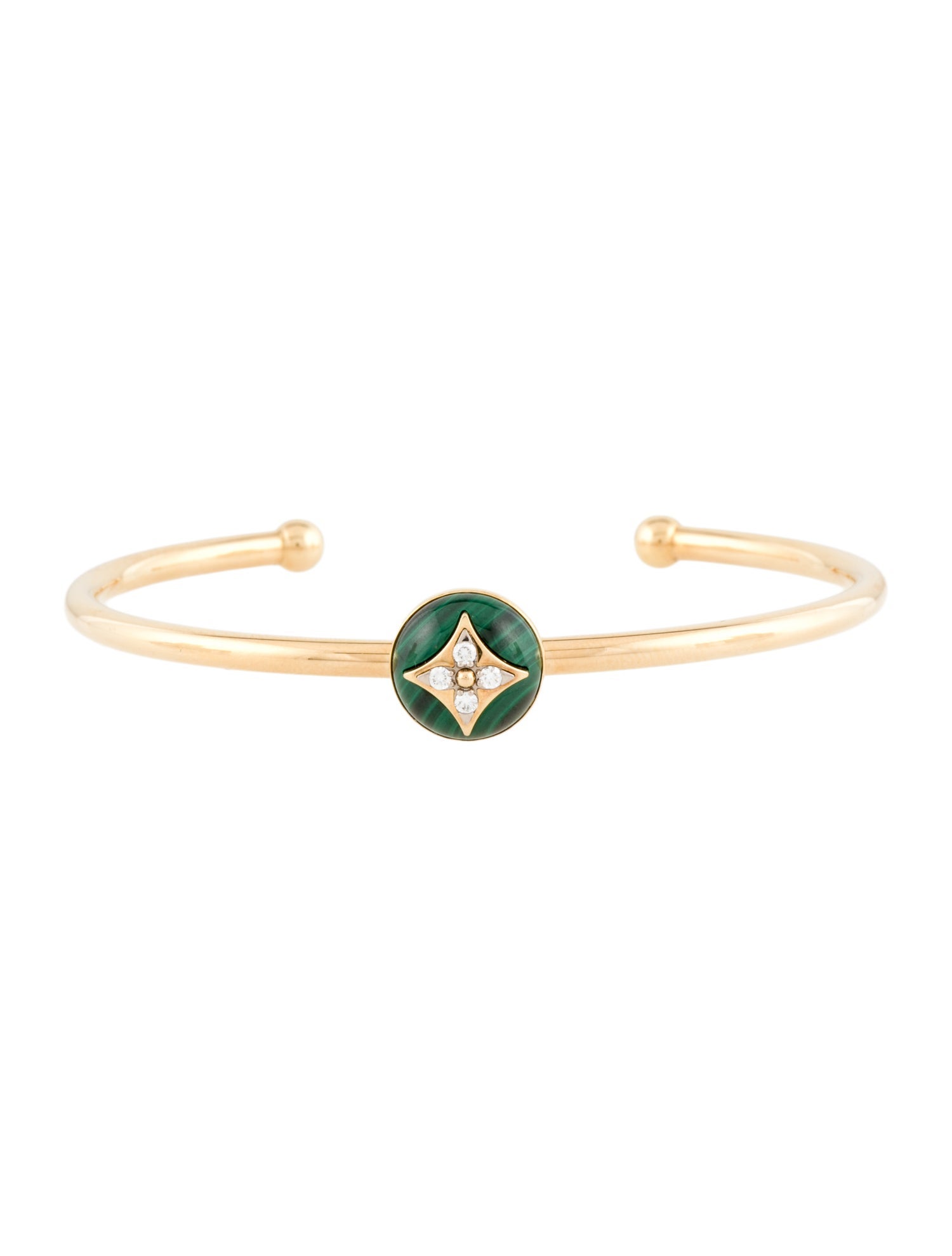 Louis Vuitton 18K Malachite & Diamond Blossom Cuff Bracelet