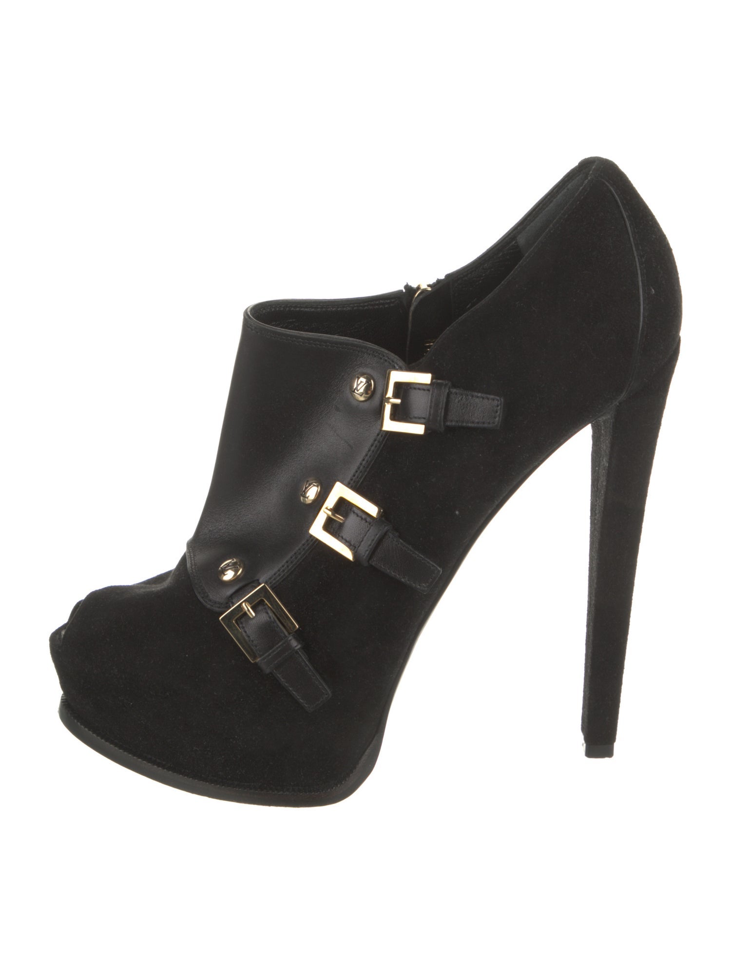 Louis Vuitton Suede Studded Accents T-Strap Pumps