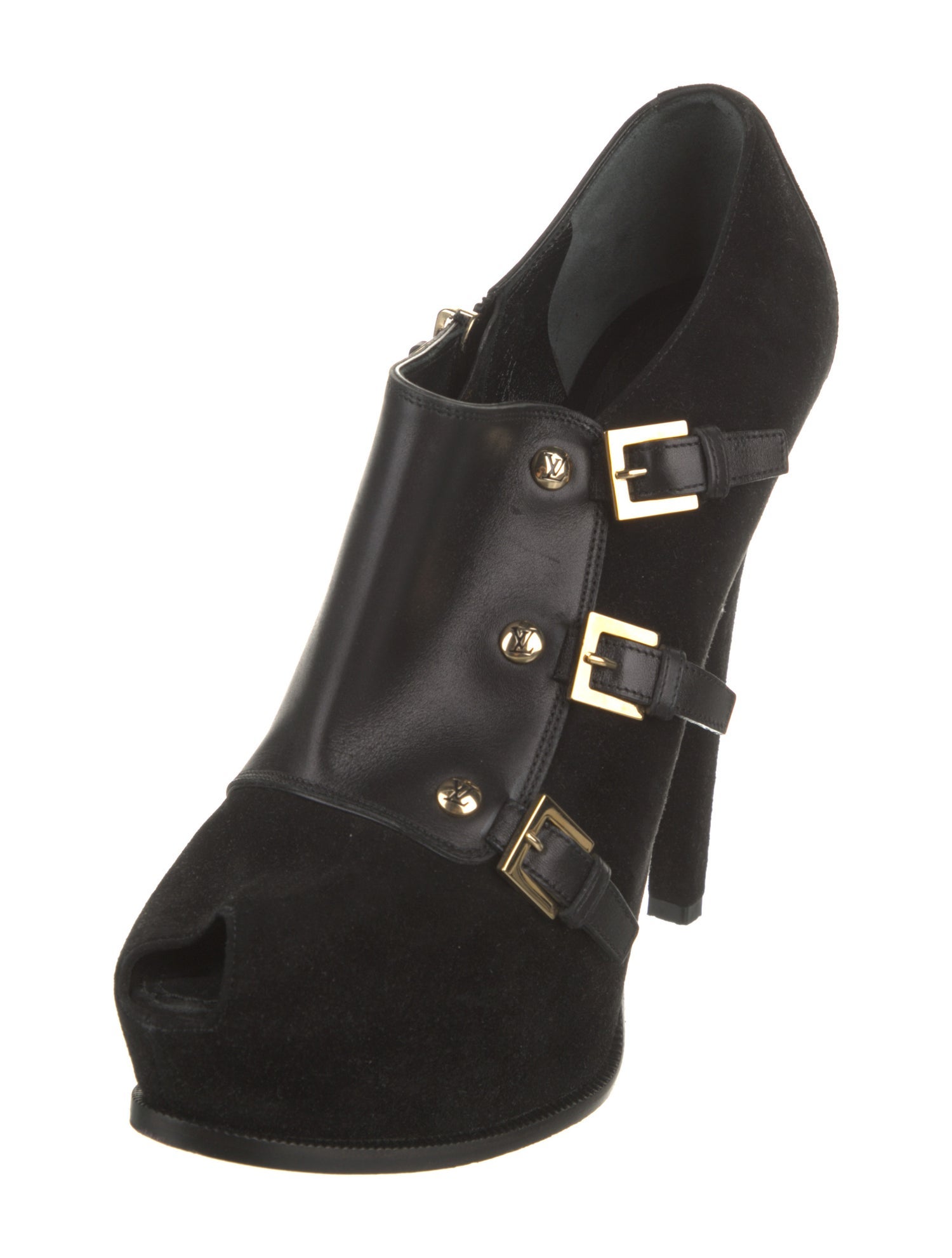 Louis Vuitton Suede Studded Accents T-Strap Pumps