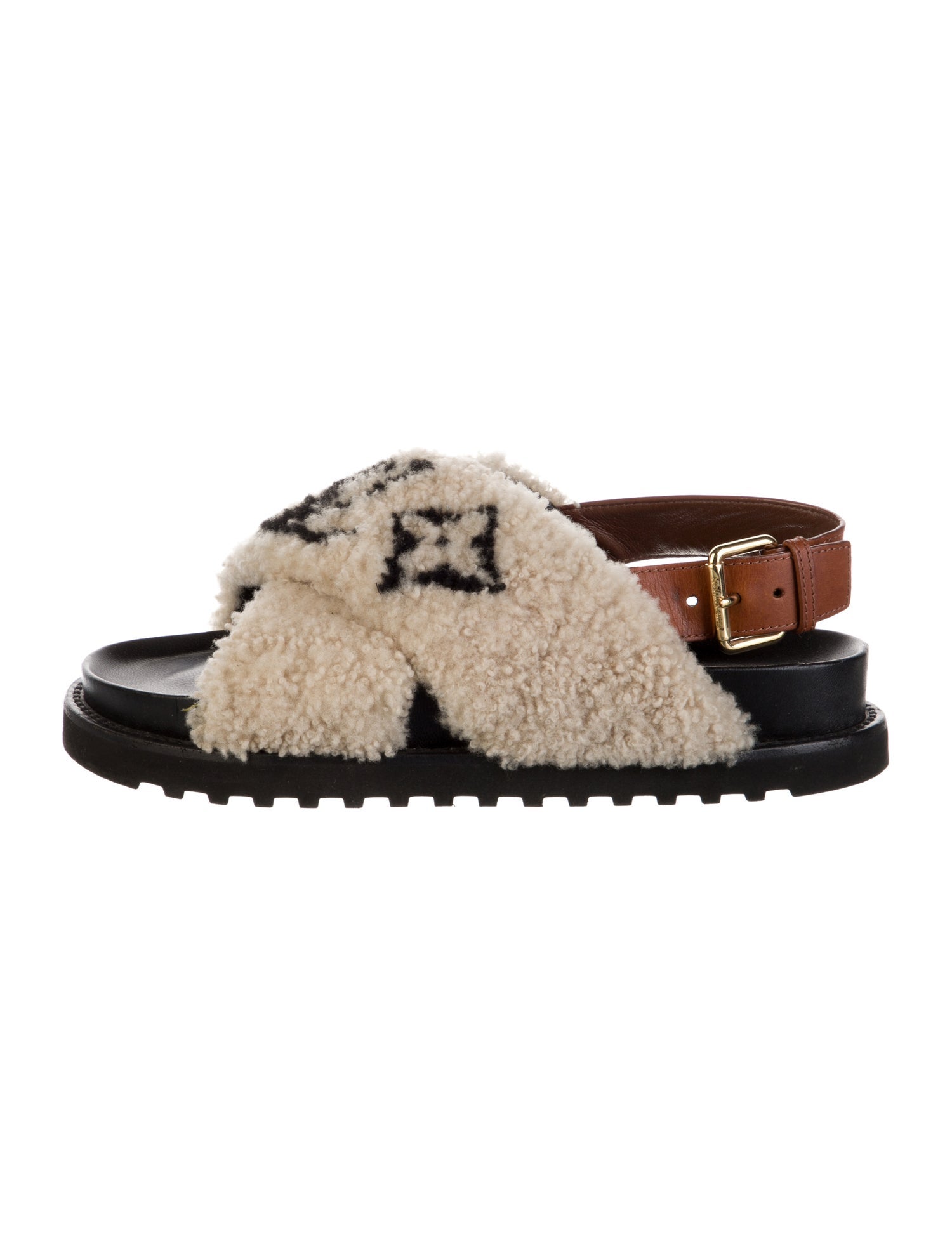 Louis Vuitton LV Monogram Shearling Slingback Sandals