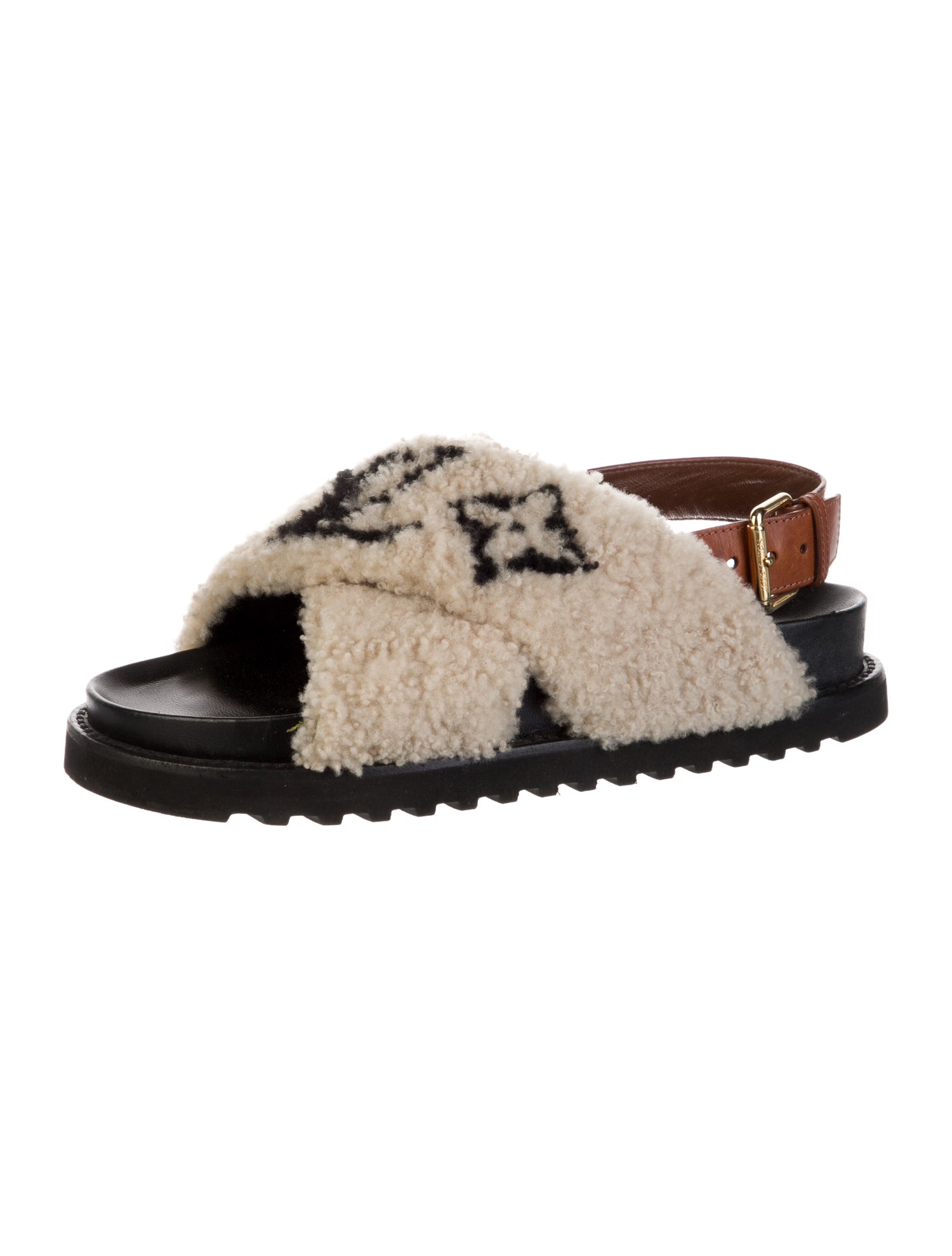 Louis Vuitton LV Monogram Shearling Slingback Sandals