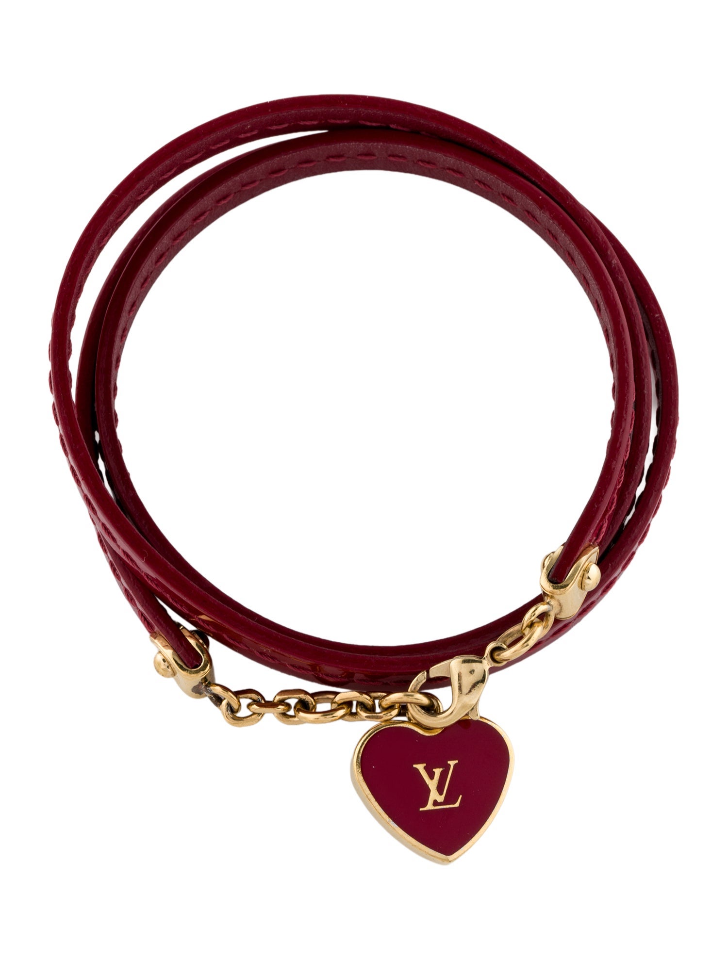 Louis Vuitton Enamel Heart LV Patent Commit Pomme D'Amour Wrap Bracelet