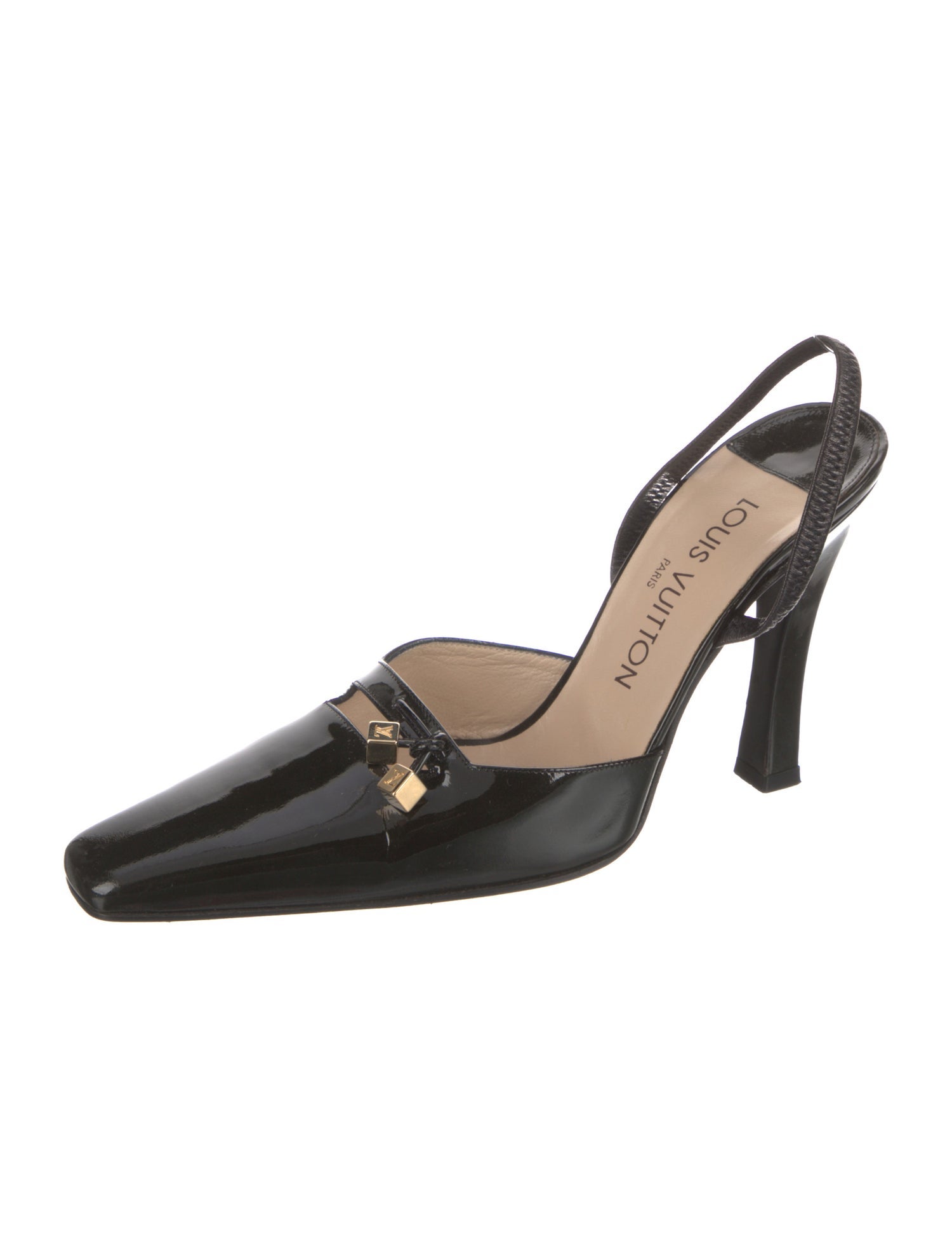 Louis Vuitton Patent Leather Keyhole Accent Slingback Pumps