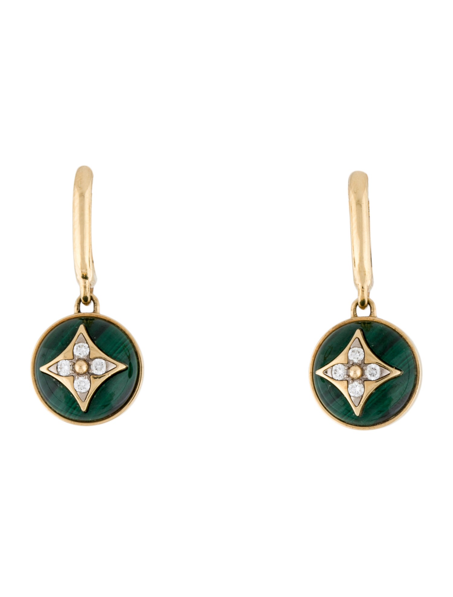 Louis Vuitton 18K Diamond & Malachite Color Blossom Earrings