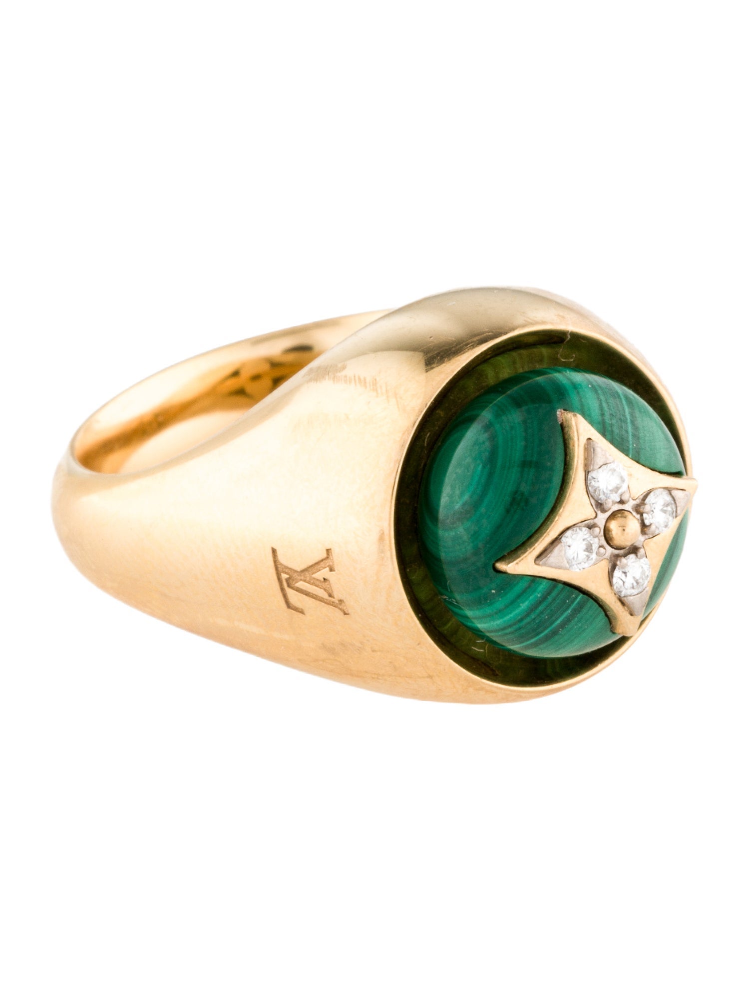 Louis Vuitton 18K Malachite & Diamond Cocktail Ring