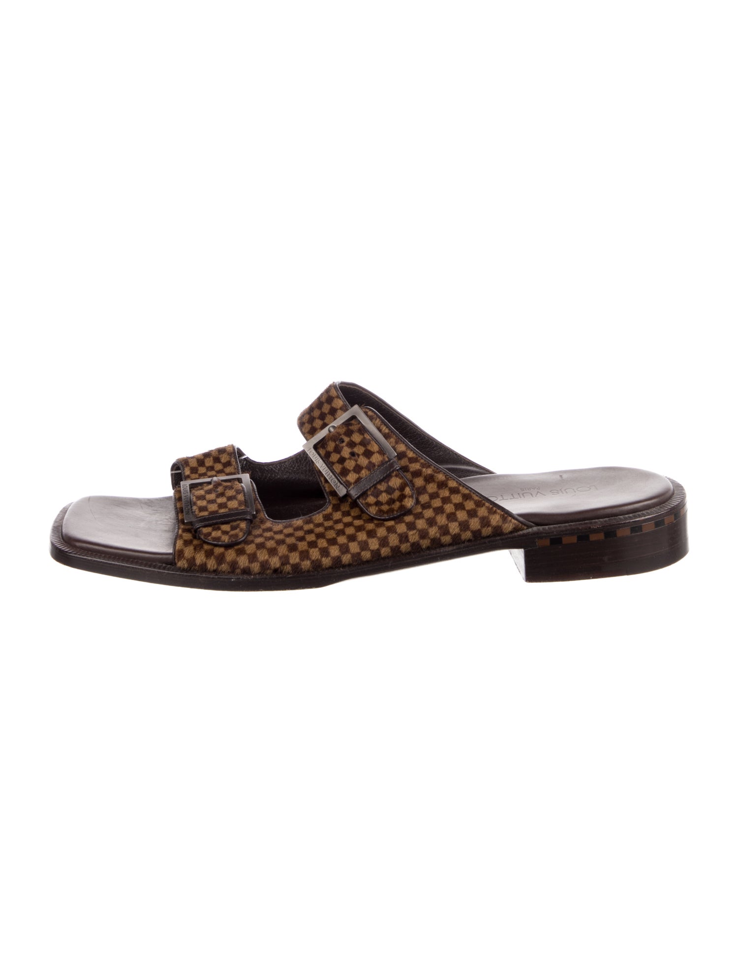 Louis Vuitton Damier Ebene Pattern Ponyhair Slides