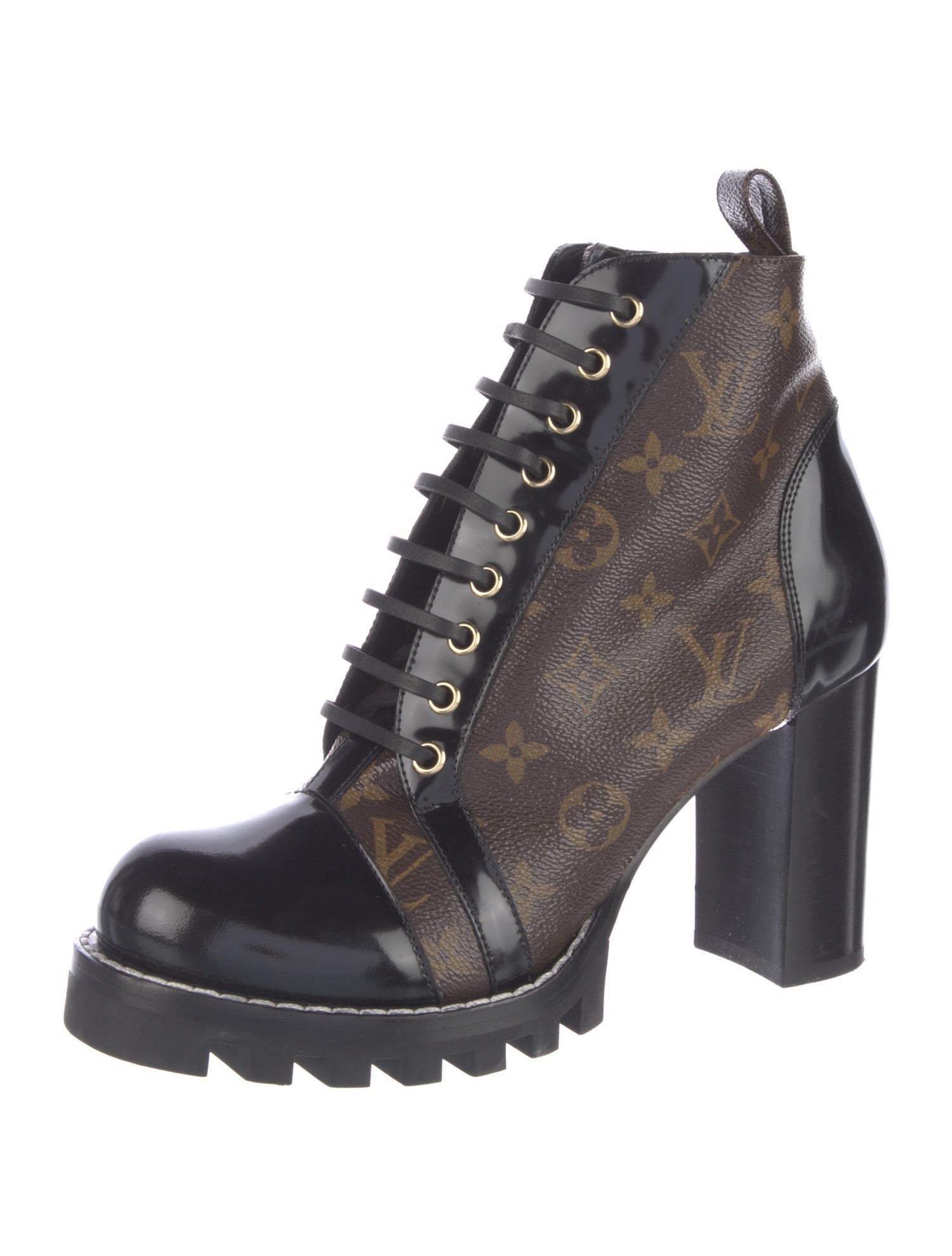 Louis Vuitton LV Monogram Leather Trim Embellishment Combat Boots
