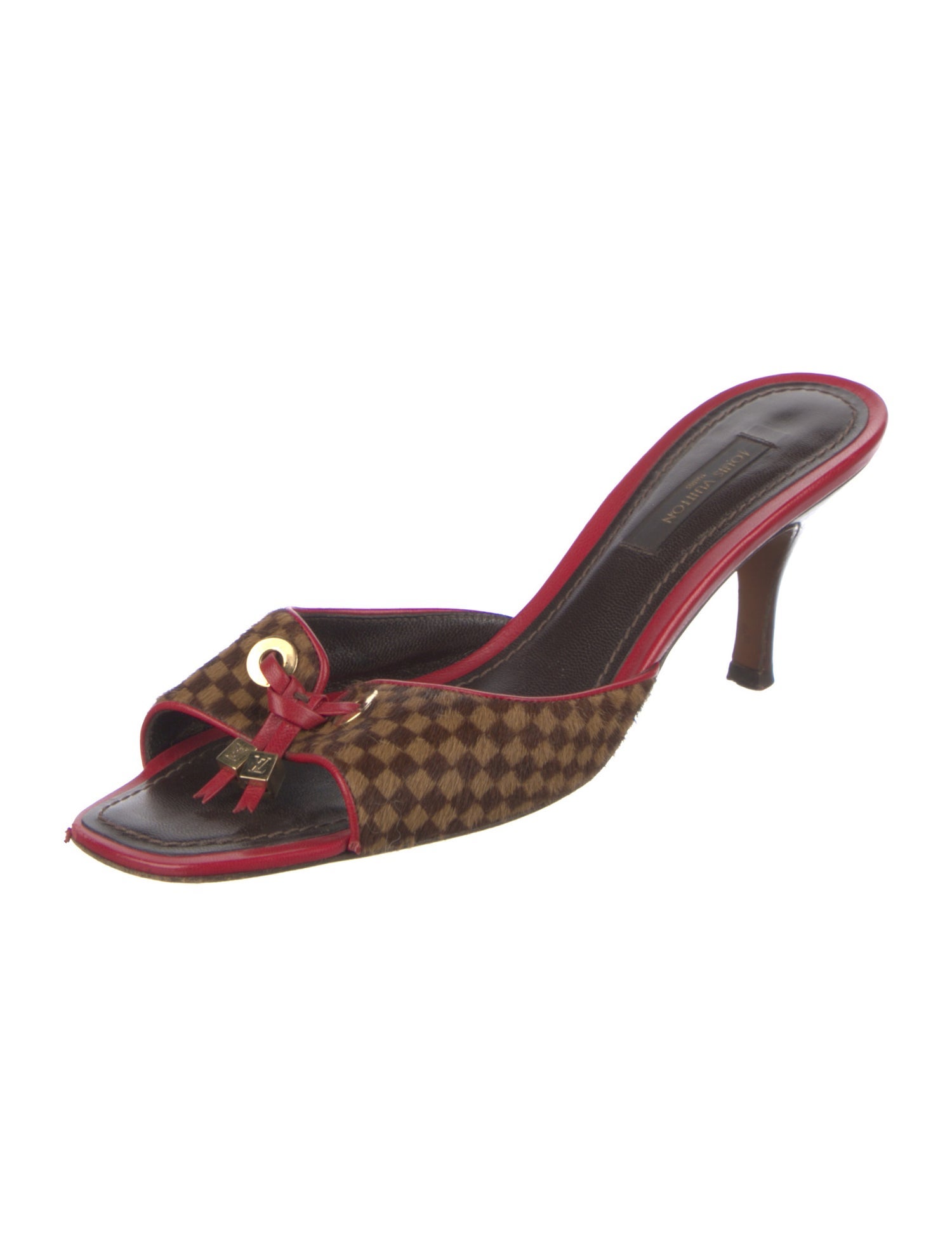 Louis Vuitton Damier Ebene Pattern Ponyhair Slides