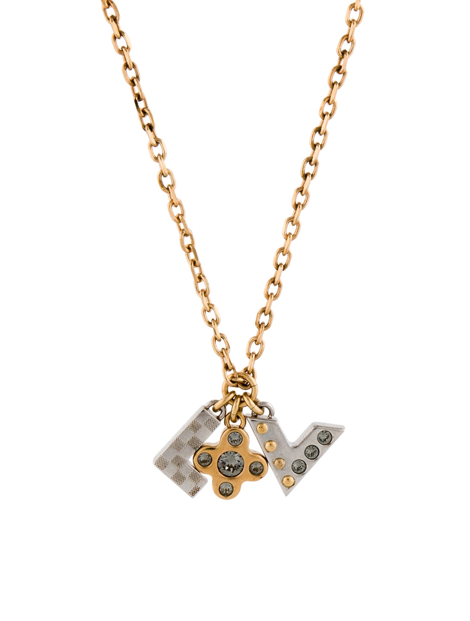 Louis Vuitton Crystal Love Letters Charm Pendant Necklace