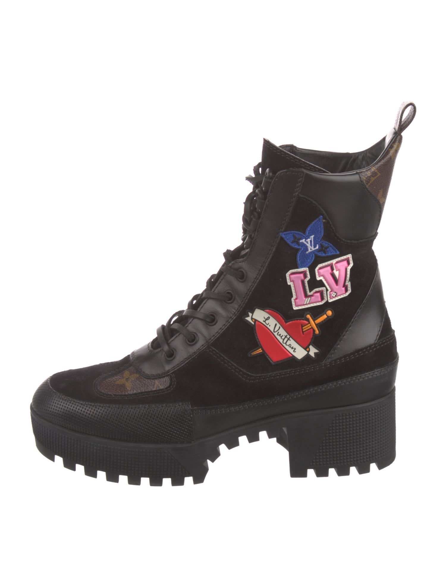Louis Vuitton Monogram Pattern Suede Combat Boots