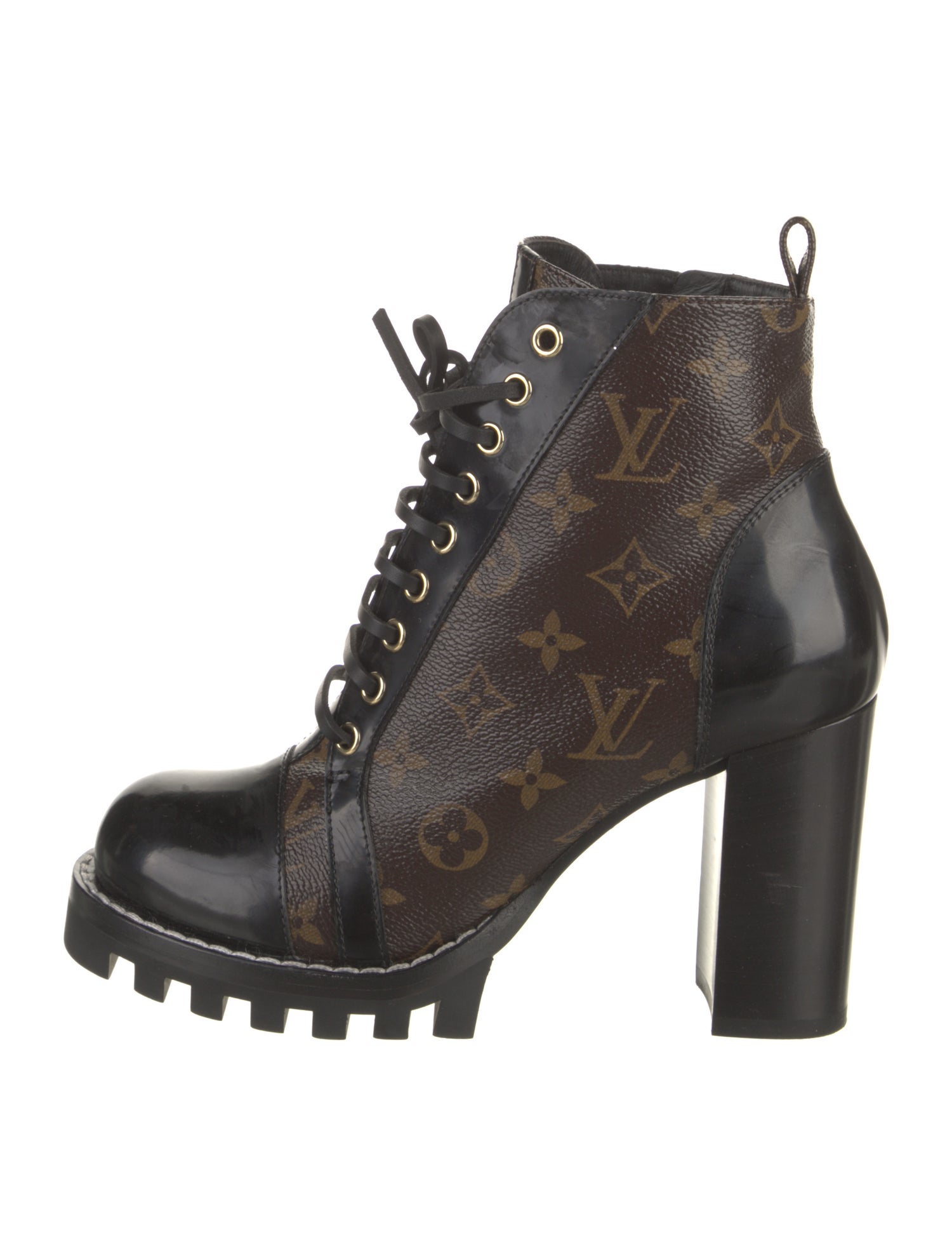 Louis Vuitton LV Monogram Leather Trim Embellishment Combat Boots