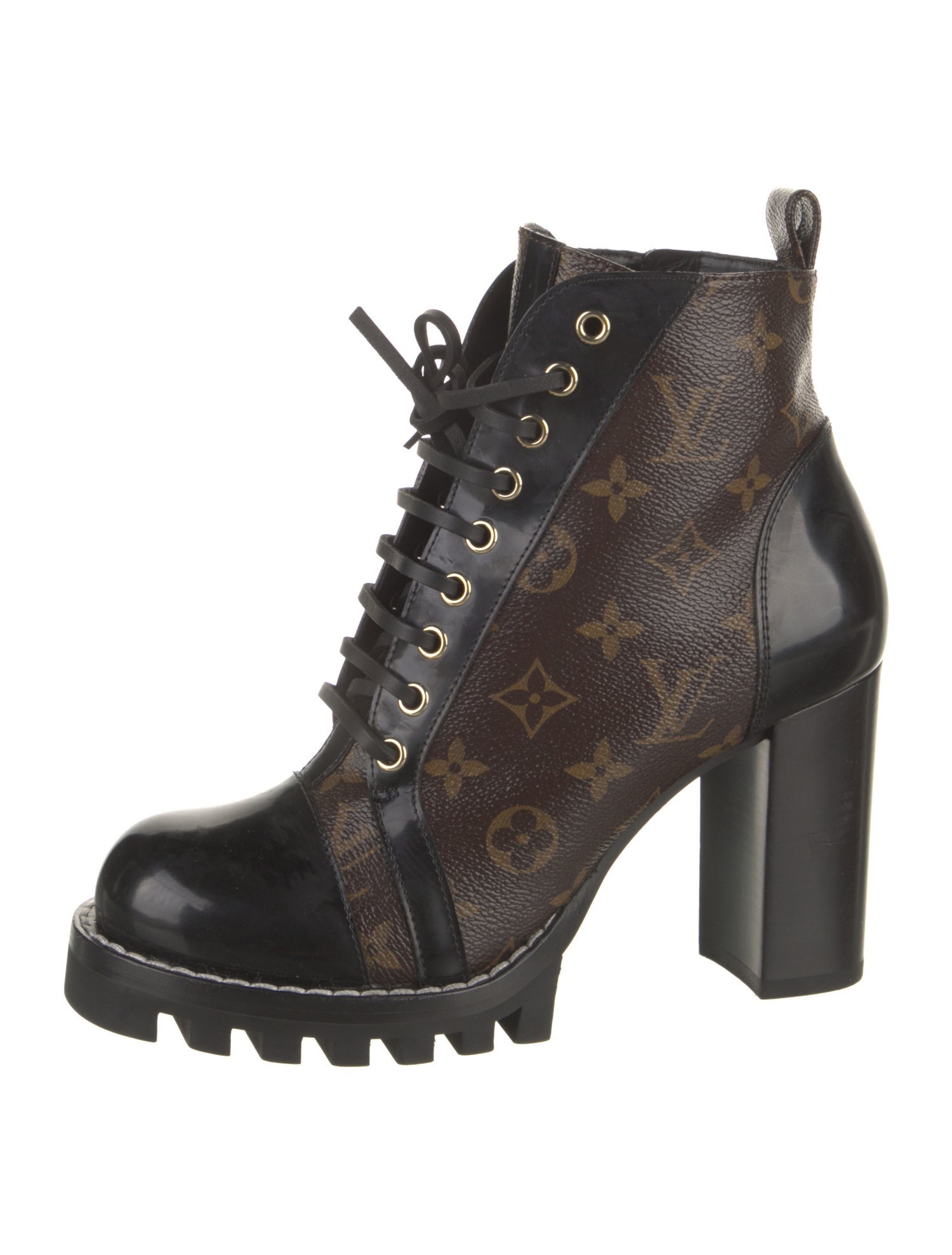 Louis Vuitton LV Monogram Leather Trim Embellishment Combat Boots