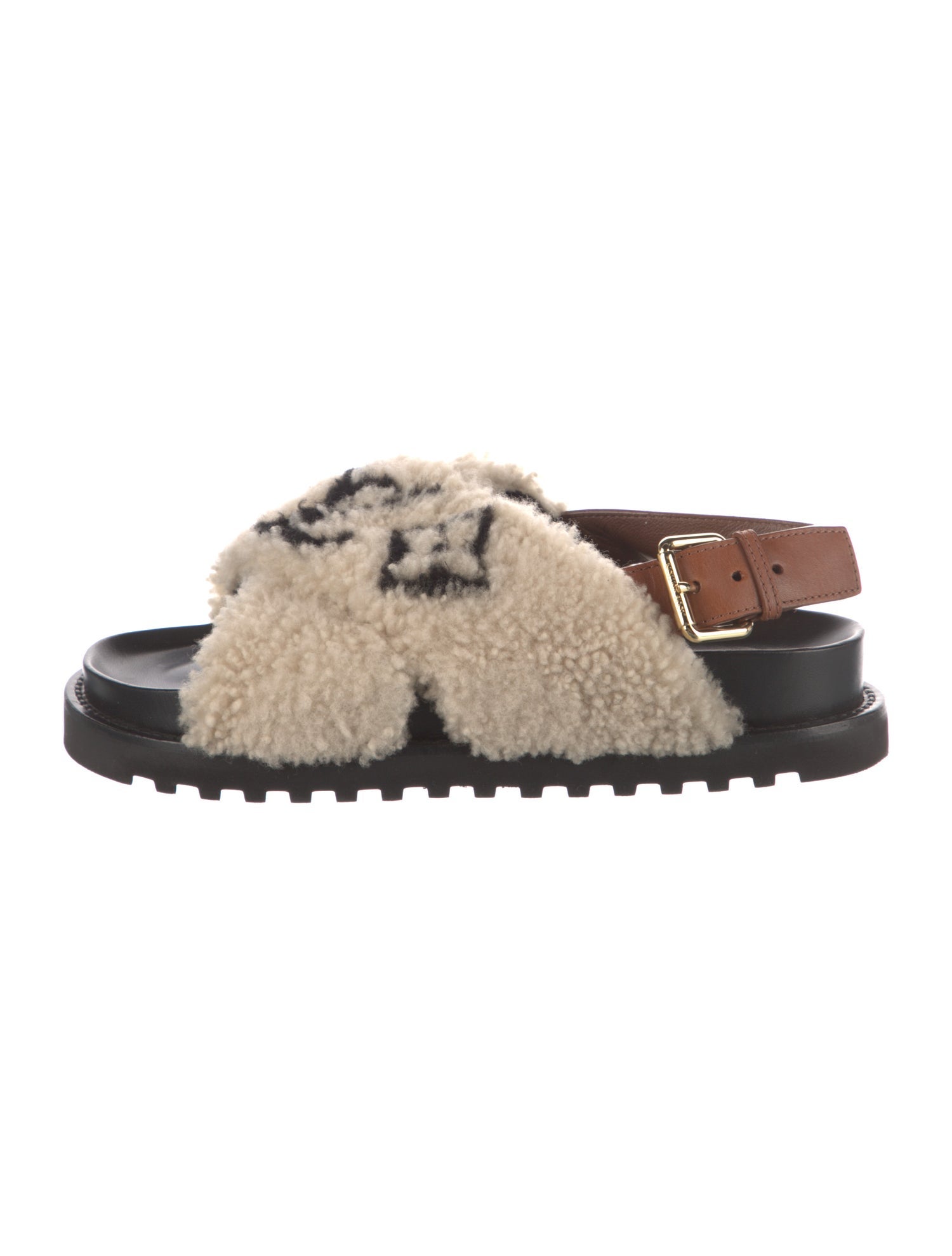 Louis Vuitton Shearling Slingback Sandals