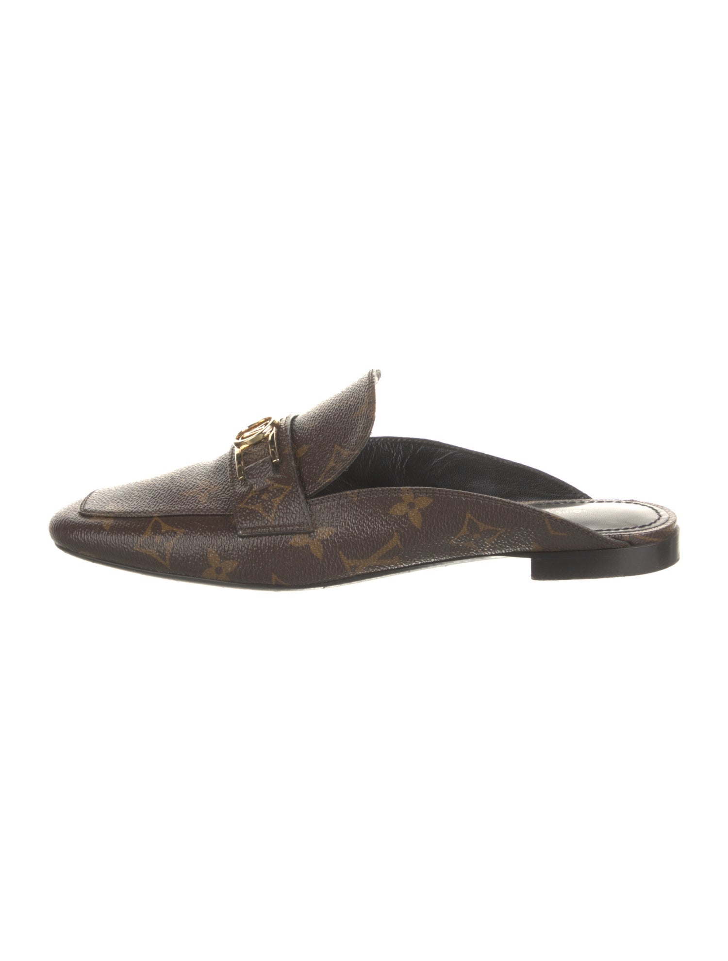 Louis Vuitton LV Monogram Leather Trim Embellishment Mules