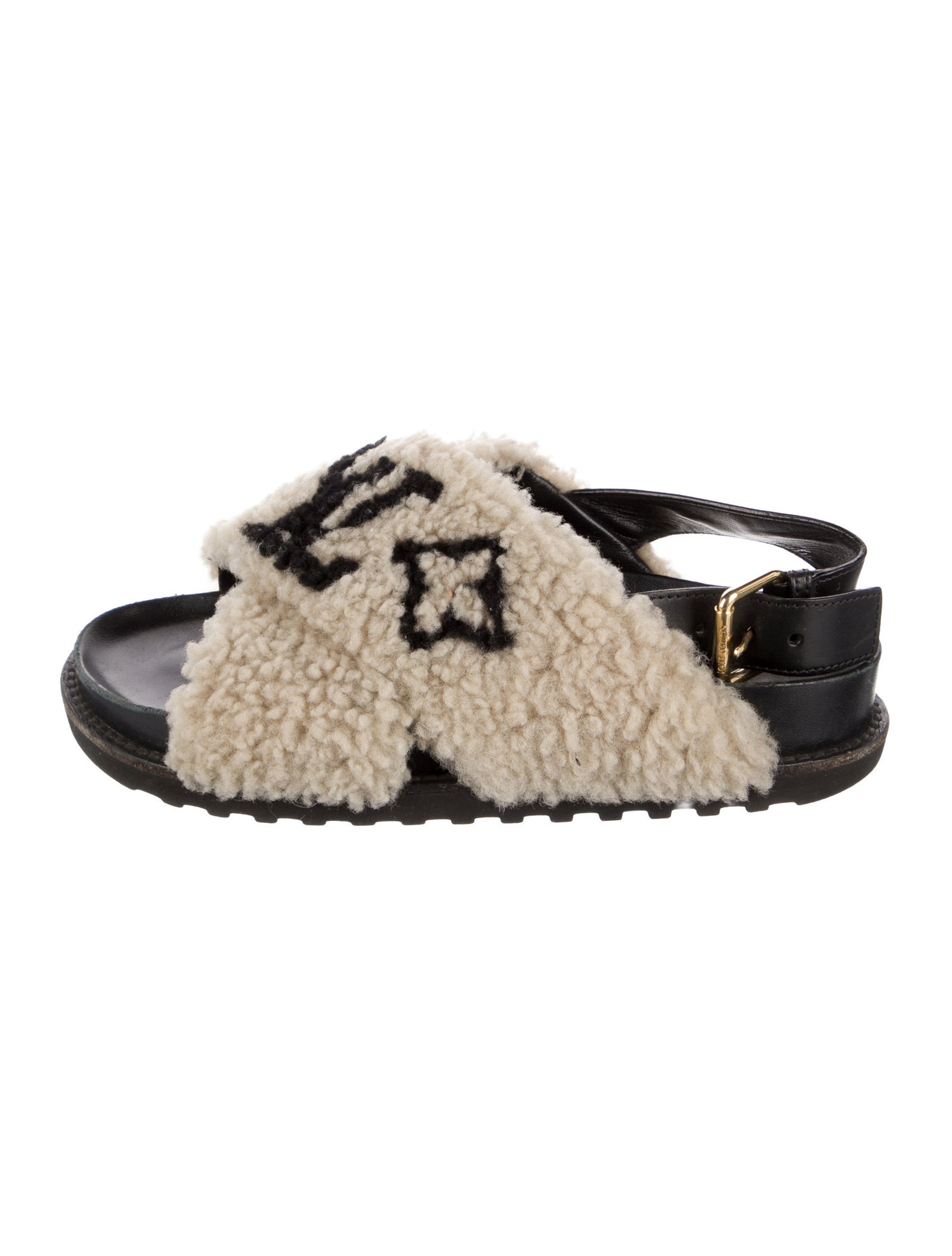 Louis Vuitton Shearling Graphic Print Slingback Sandals