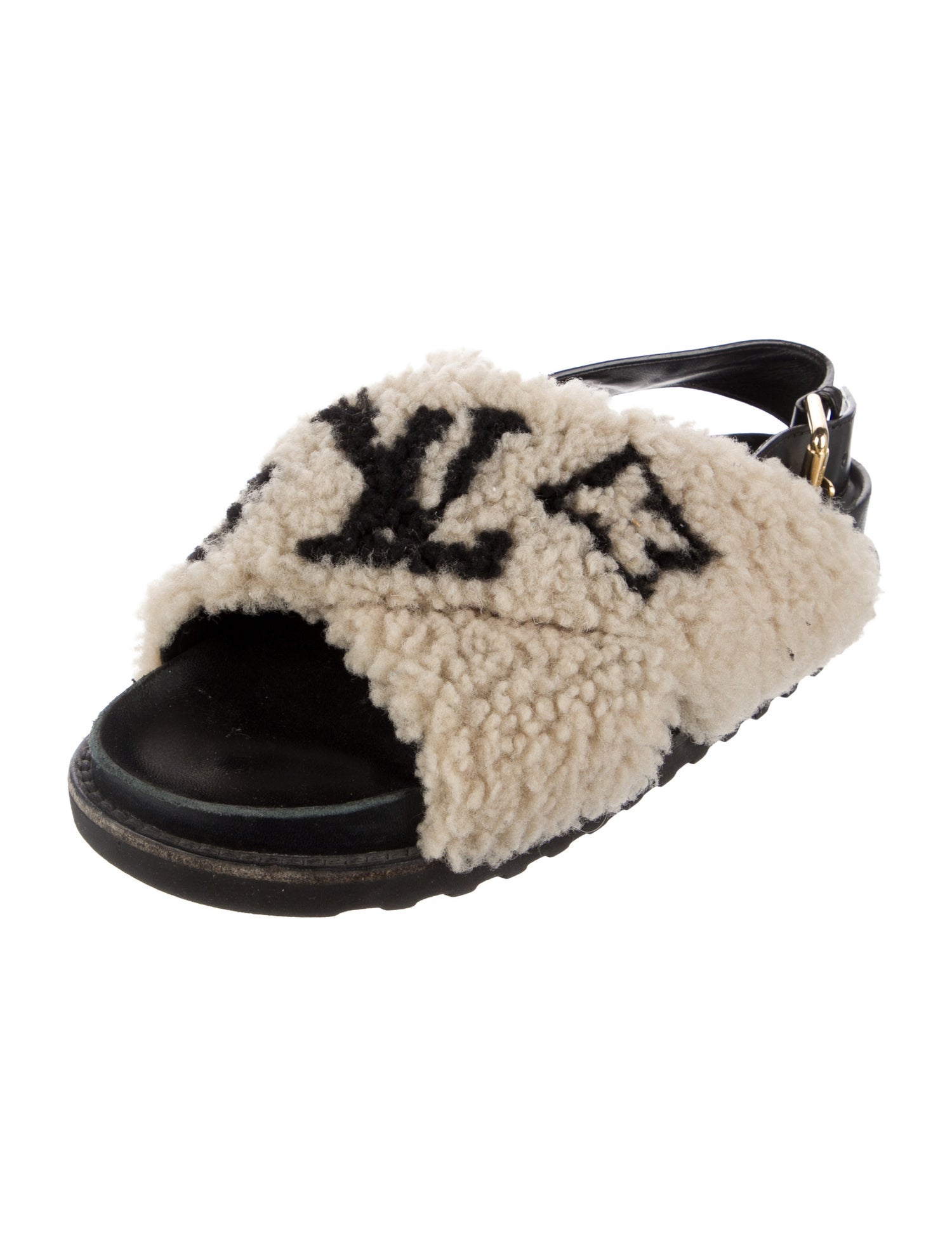 Louis Vuitton Shearling Graphic Print Slingback Sandals