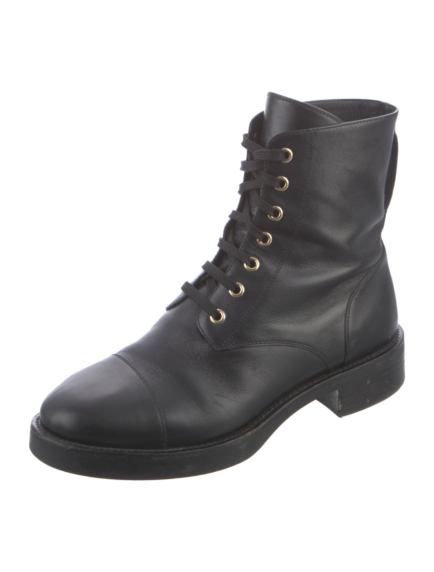 Louis Vuitton Leather Whipstitch Trim Combat Boots