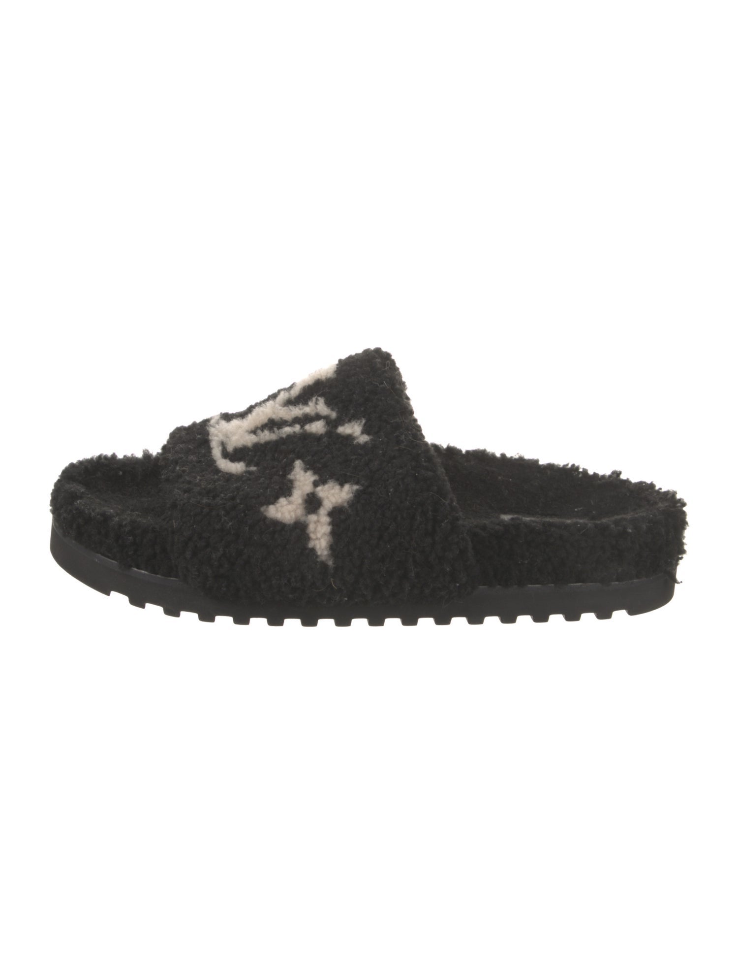 Louis Vuitton Shearling Graphic Print Slides