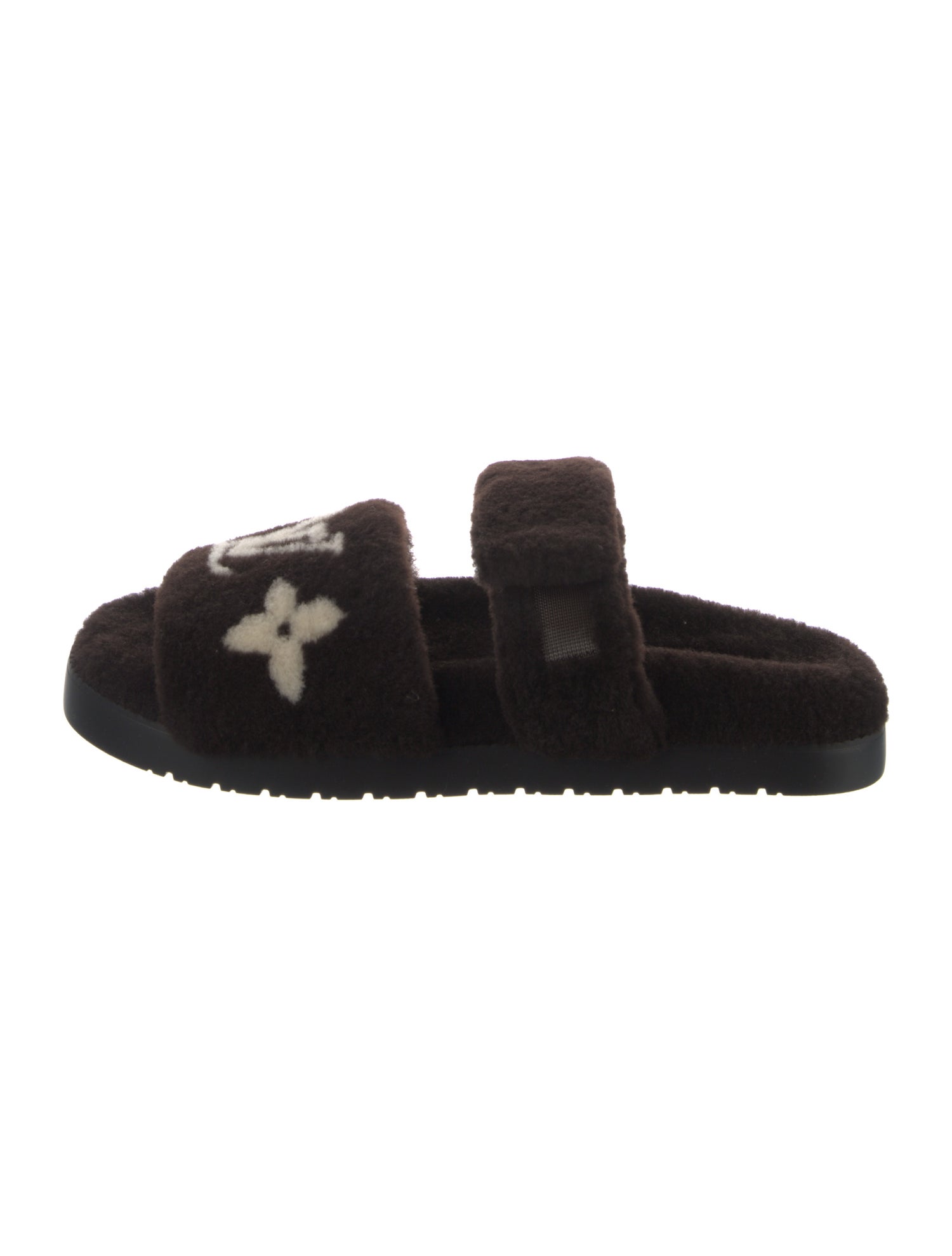 Louis Vuitton Shearling Graphic Print Slides
