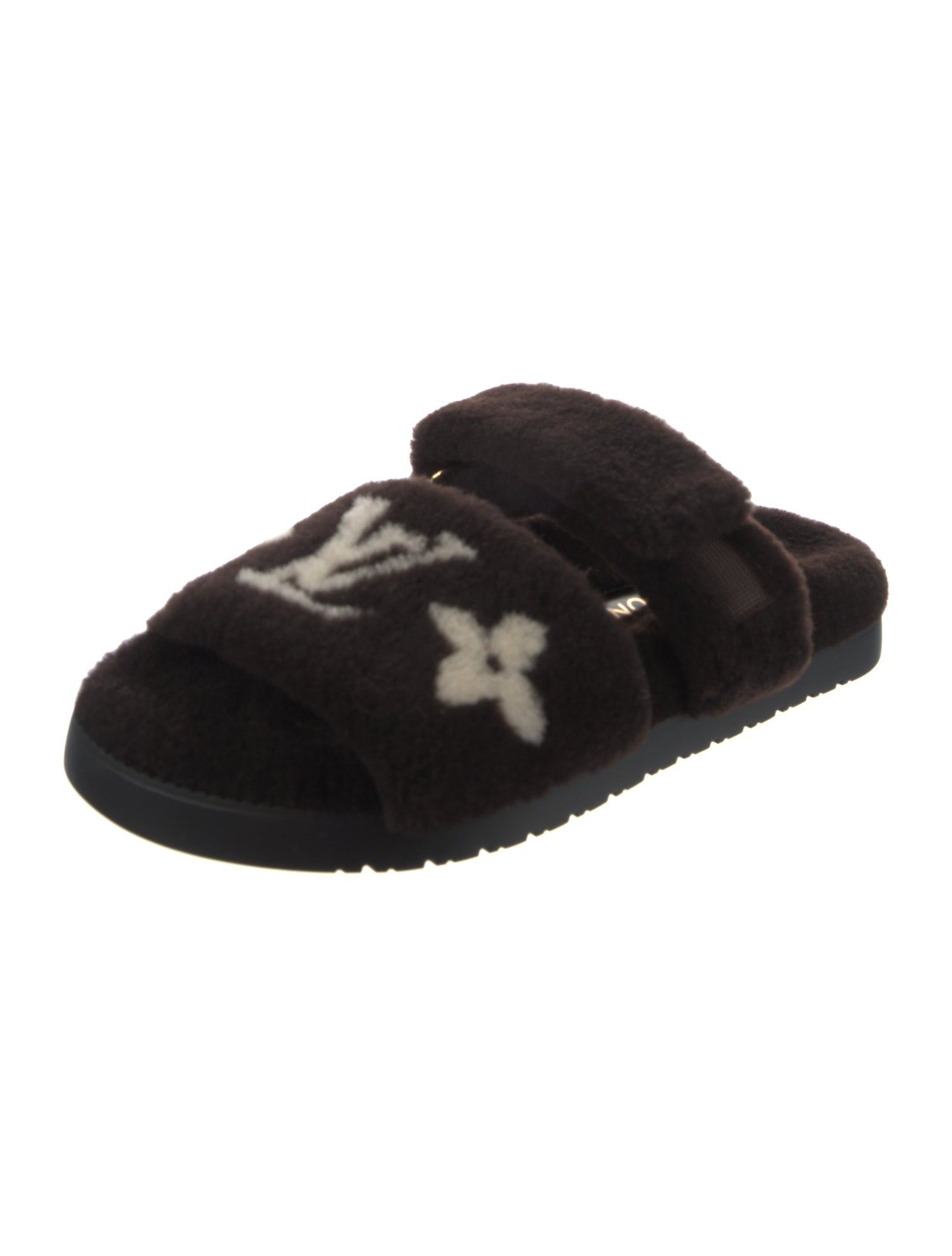 Louis Vuitton Shearling Graphic Print Slides