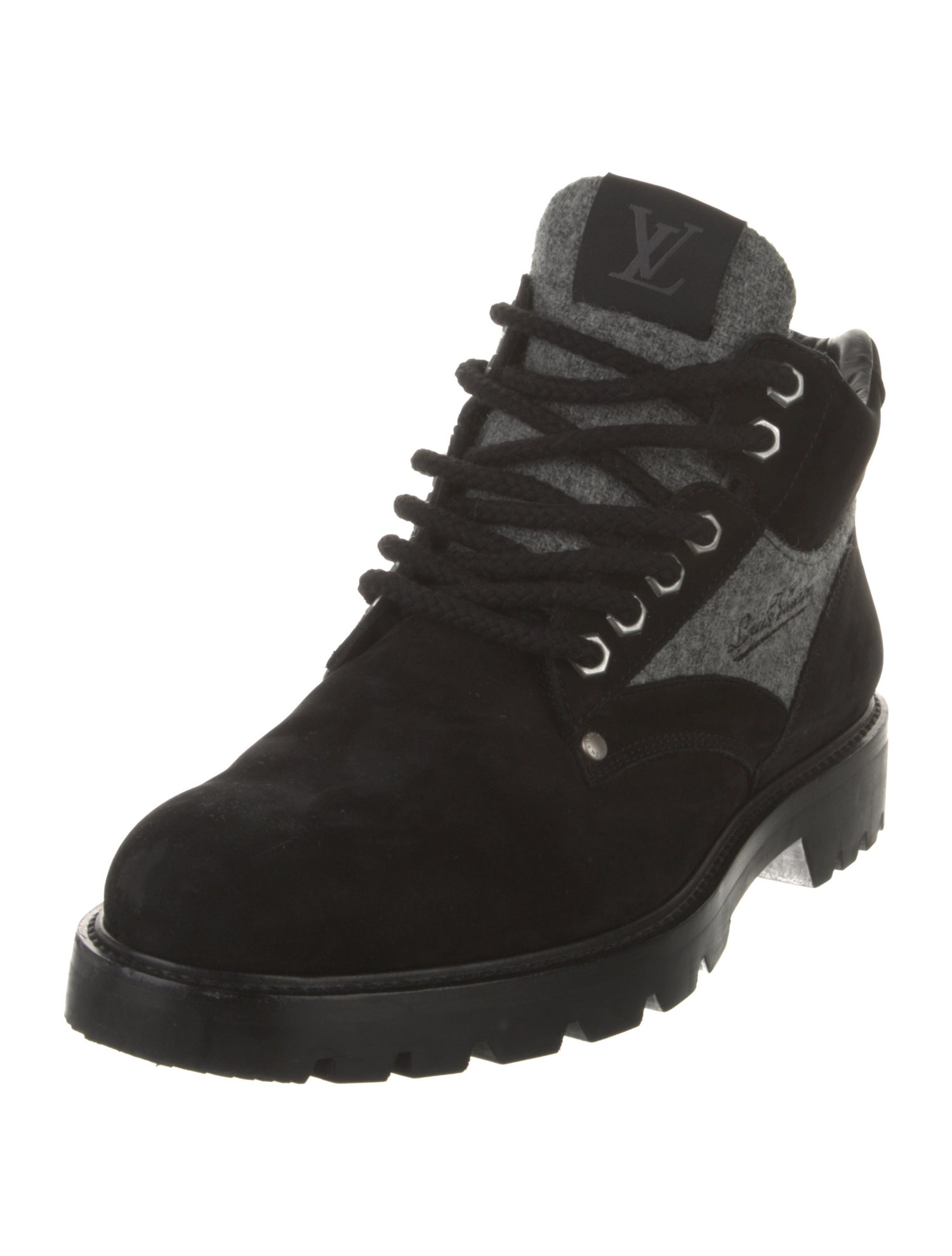 Louis Vuitton Suede Embroidered Accent Lace-Up Boots