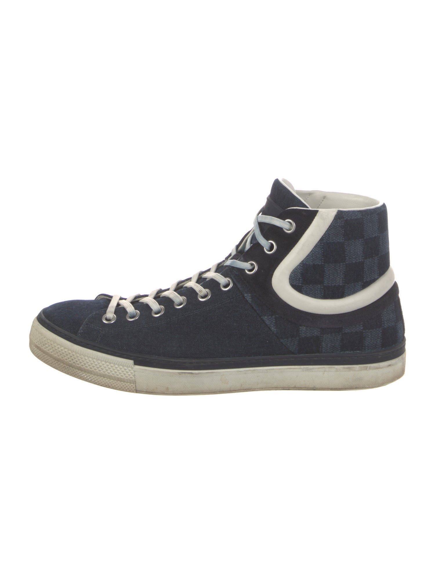 Louis Vuitton Damier Ebene Pattern Denim Lace-Up Boots
