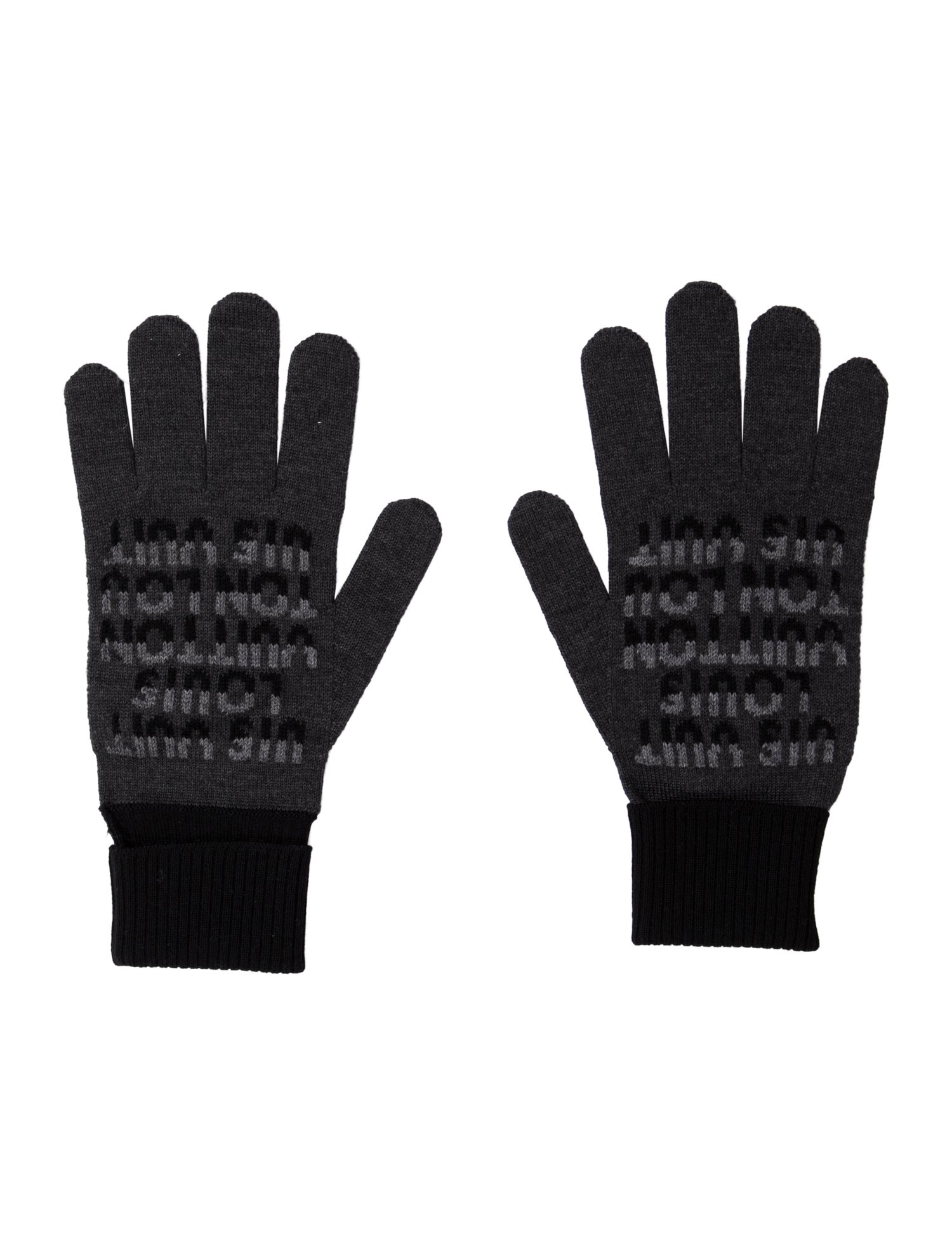 Louis Vuitton Anthracite Grey Logo Intarsia Knit Gloves