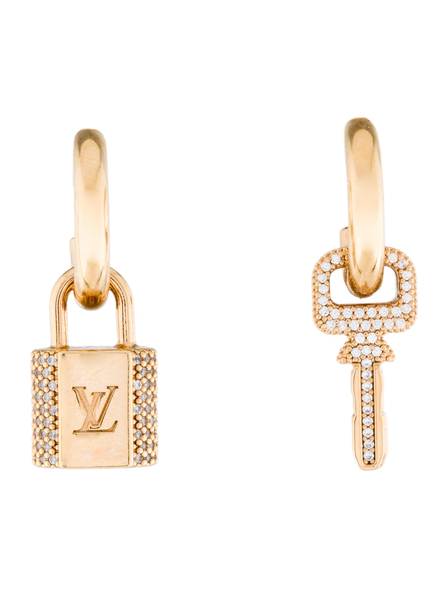 Louis Vuitton Lock It Crystal Padlock & Key Drop Earrings