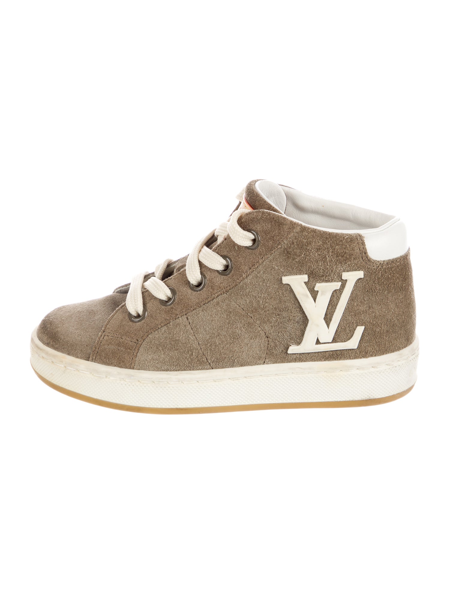 Louis Vuitton Leather Logo High Top Sneakers.
