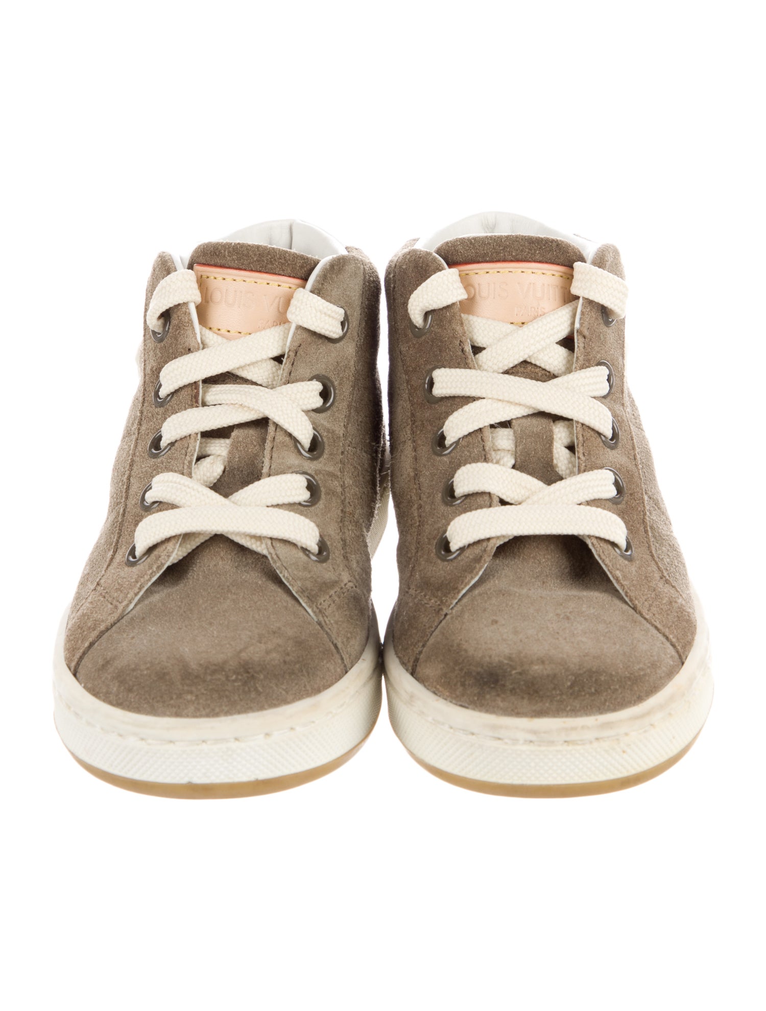 Louis Vuitton Leather Logo High Top Sneakers.