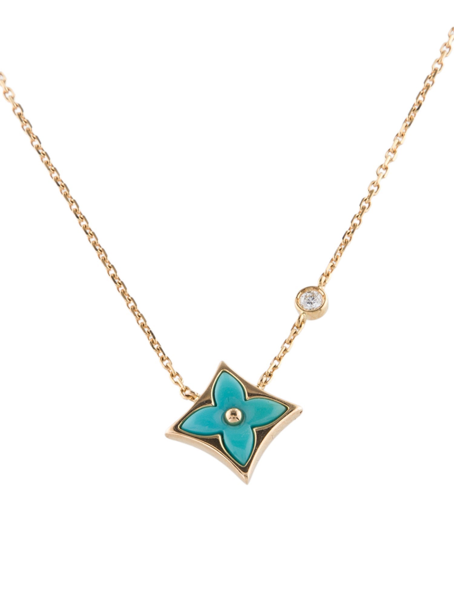 Louis Vuitton 18K Turquoise & Diamond Color Blossom Necklace