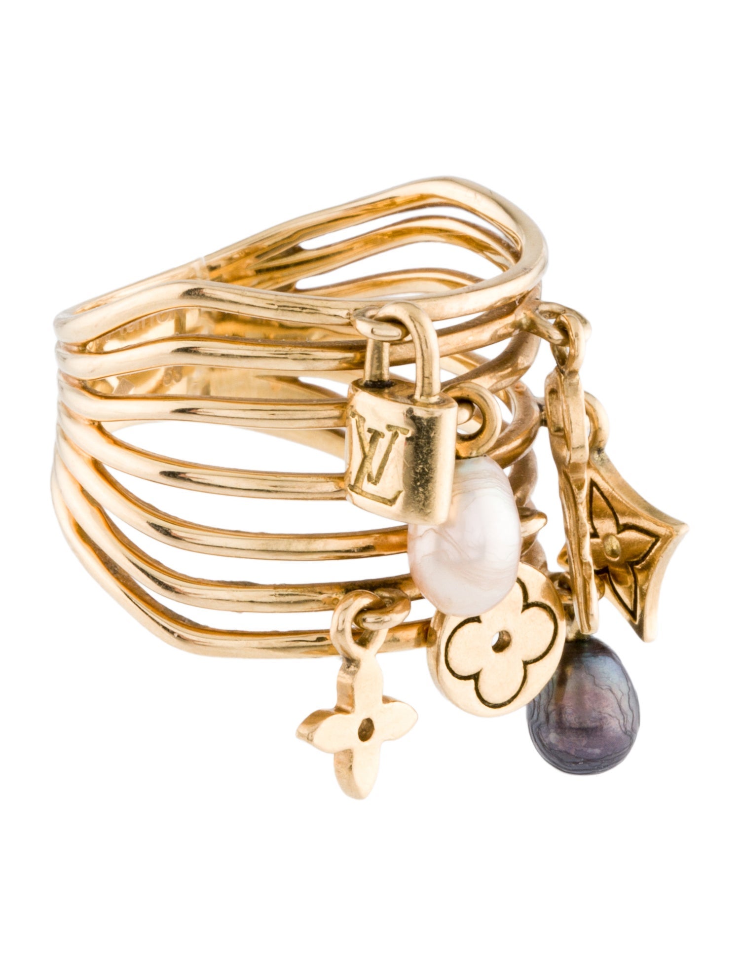 Louis Vuitton 18K Pearl & Dyed Pearl Monogram Charm Ring