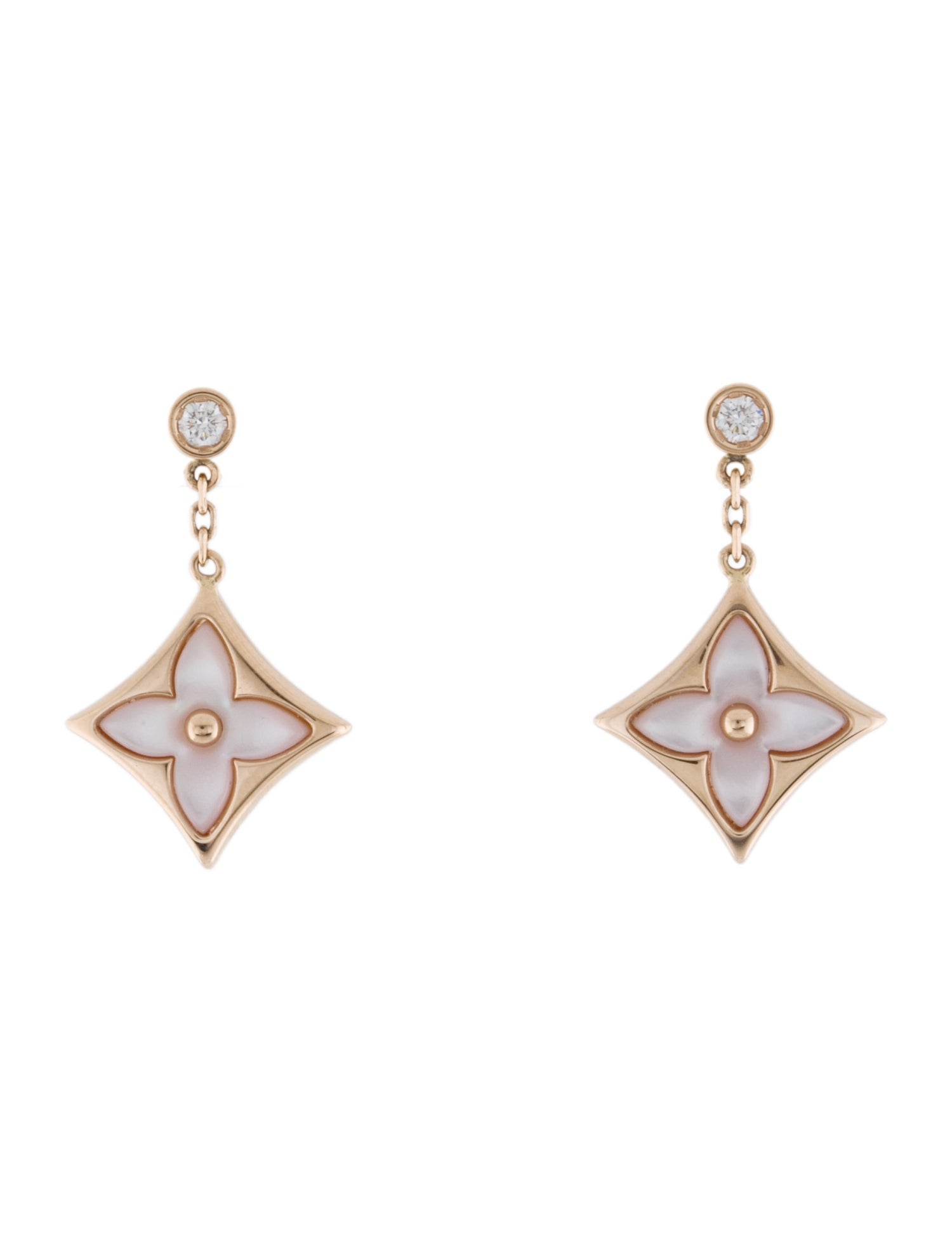 Louis Vuitton 18K Mother of Pearl & Diamond Color Blossom BB Star Drop Earrings