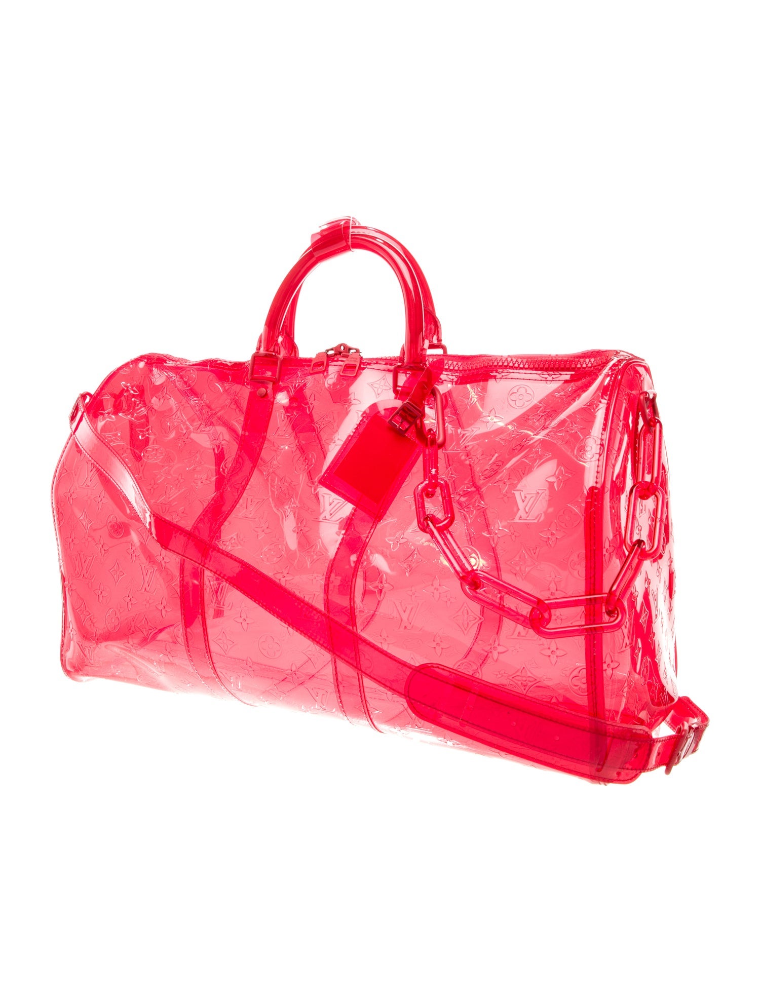 Louis Vuitton PVC Keepall Bandouliere 50 Red Monogram PVC Duffel Bag