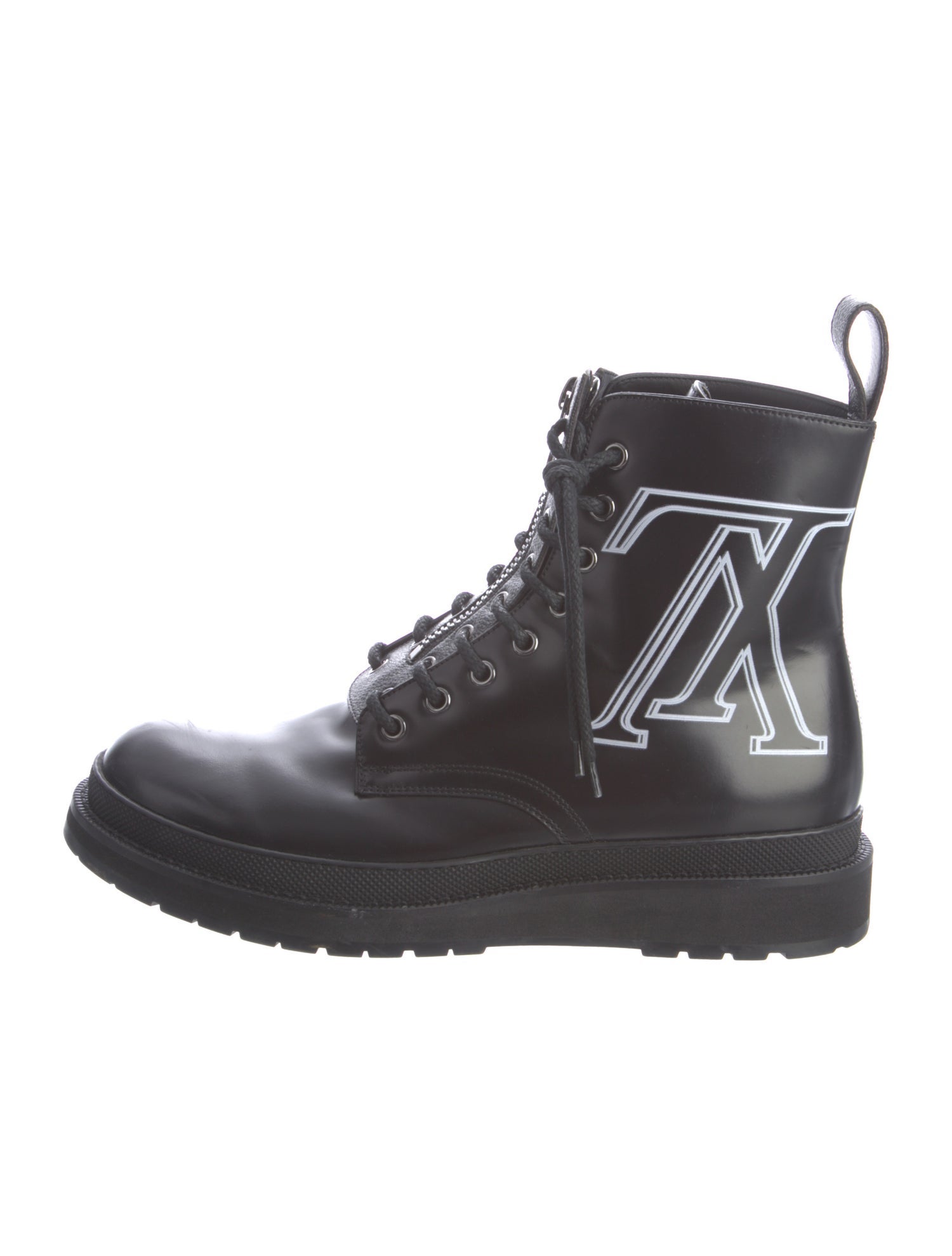 Louis Vuitton Signature Logo Patent Leather Combat Boots